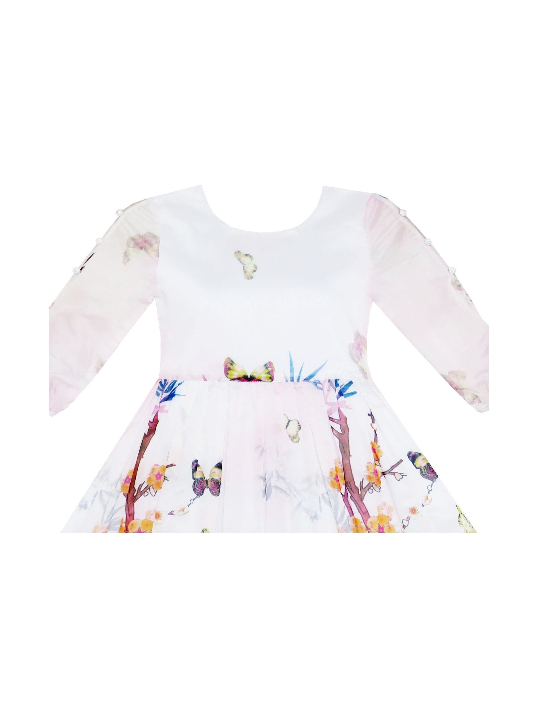 Girls Dress Butterfly Elegant Chinese Plum Flower Bamboo Pink Pink