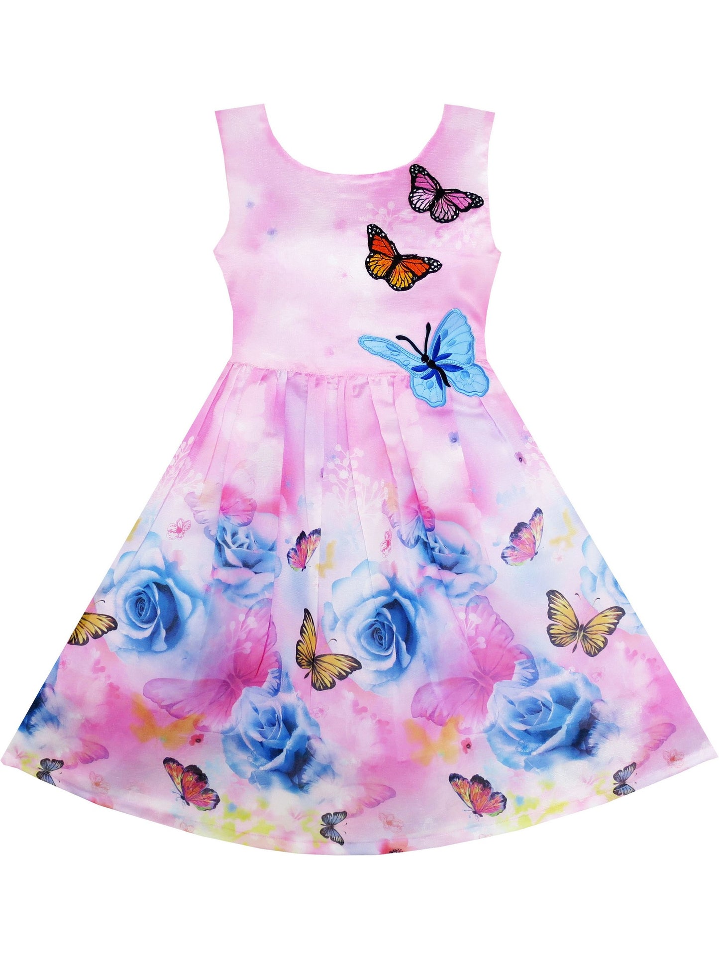 Girls Dress Sunflower Garden Turn-Down Collar Sleeveless Purple