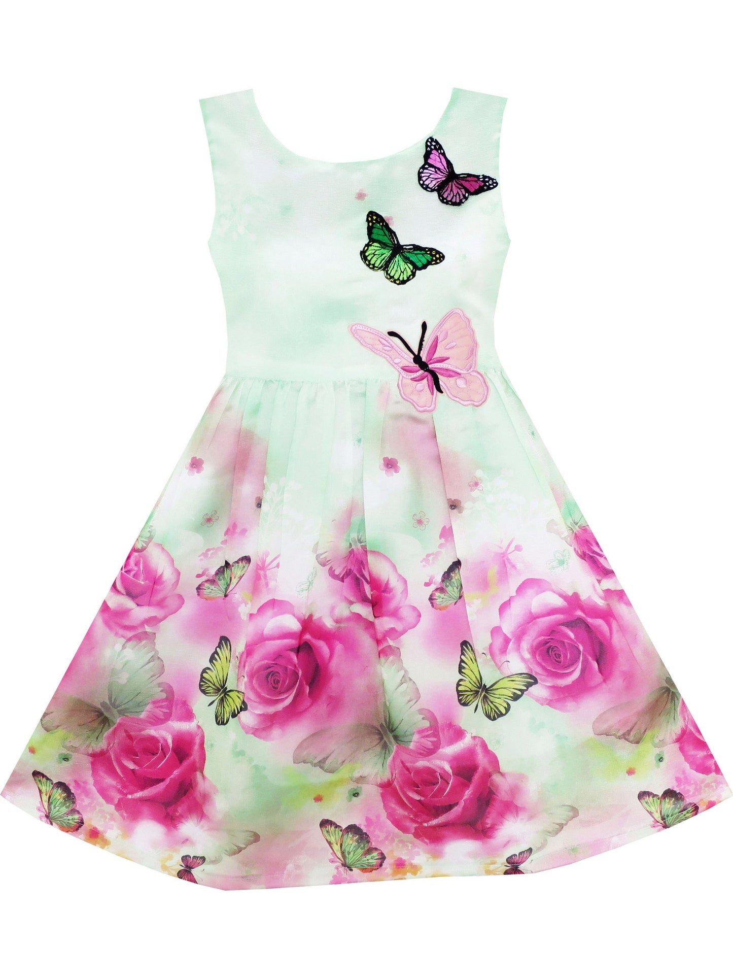Girls Dress Sunflower Garden Turn-Down Collar Sleeveless Green