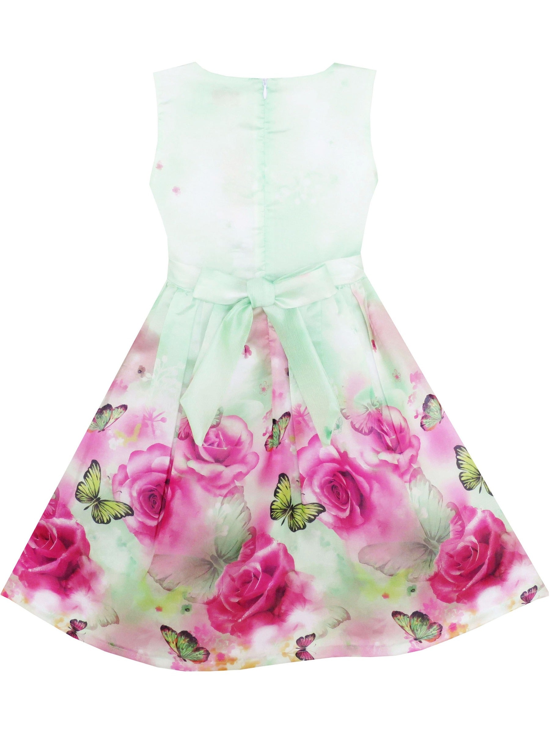 Girls Dress Sunflower Garden Turn-Down Collar Sleeveless Green