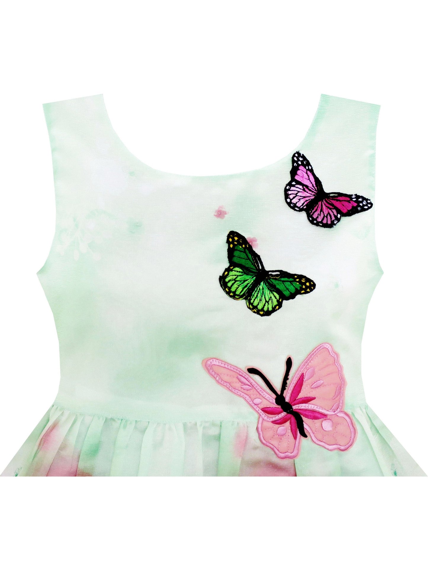 Girls Dress Sunflower Garden Turn-Down Collar Sleeveless Green