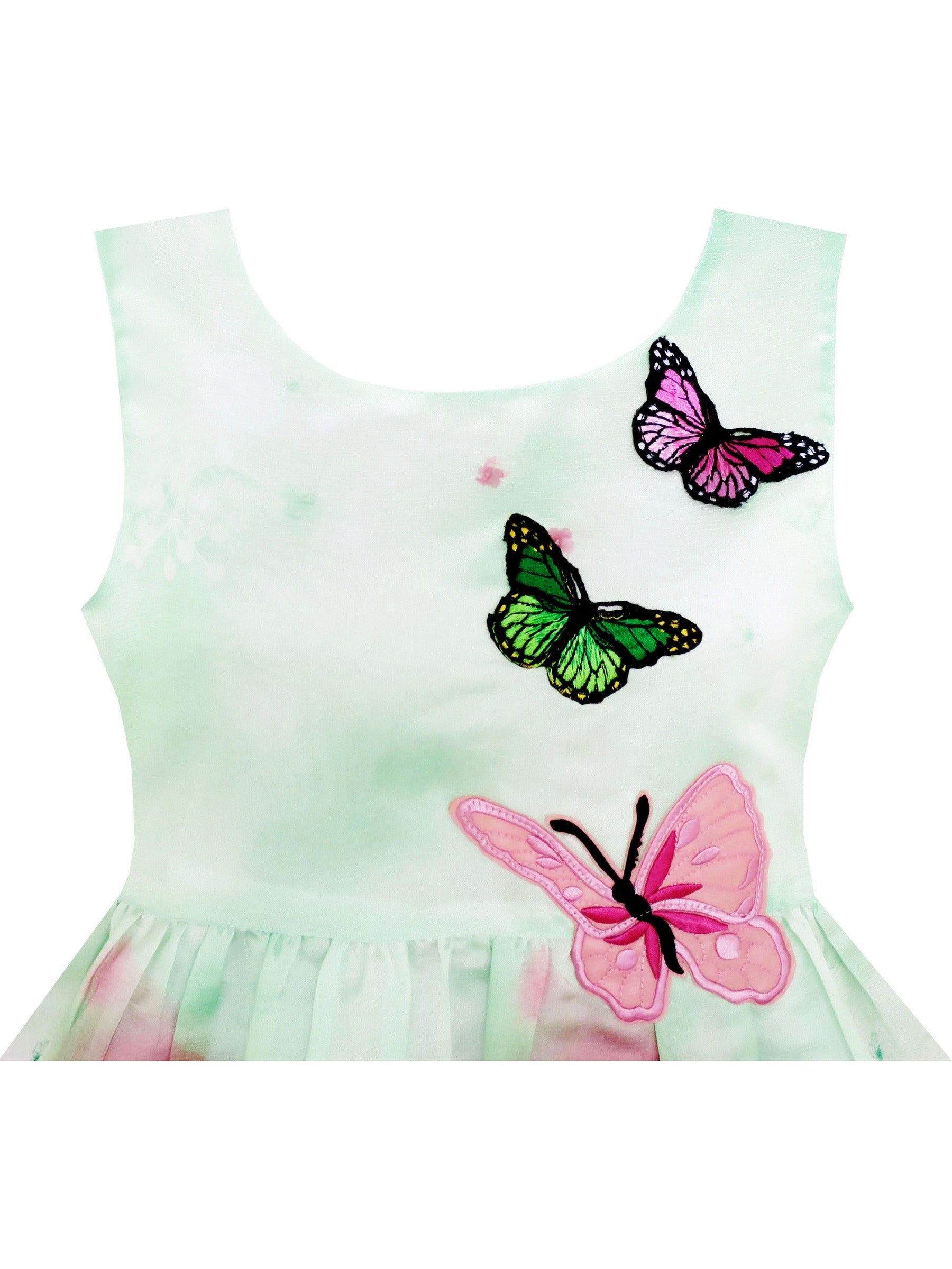Girls Dress Sunflower Garden Turn-Down Collar Sleeveless Green