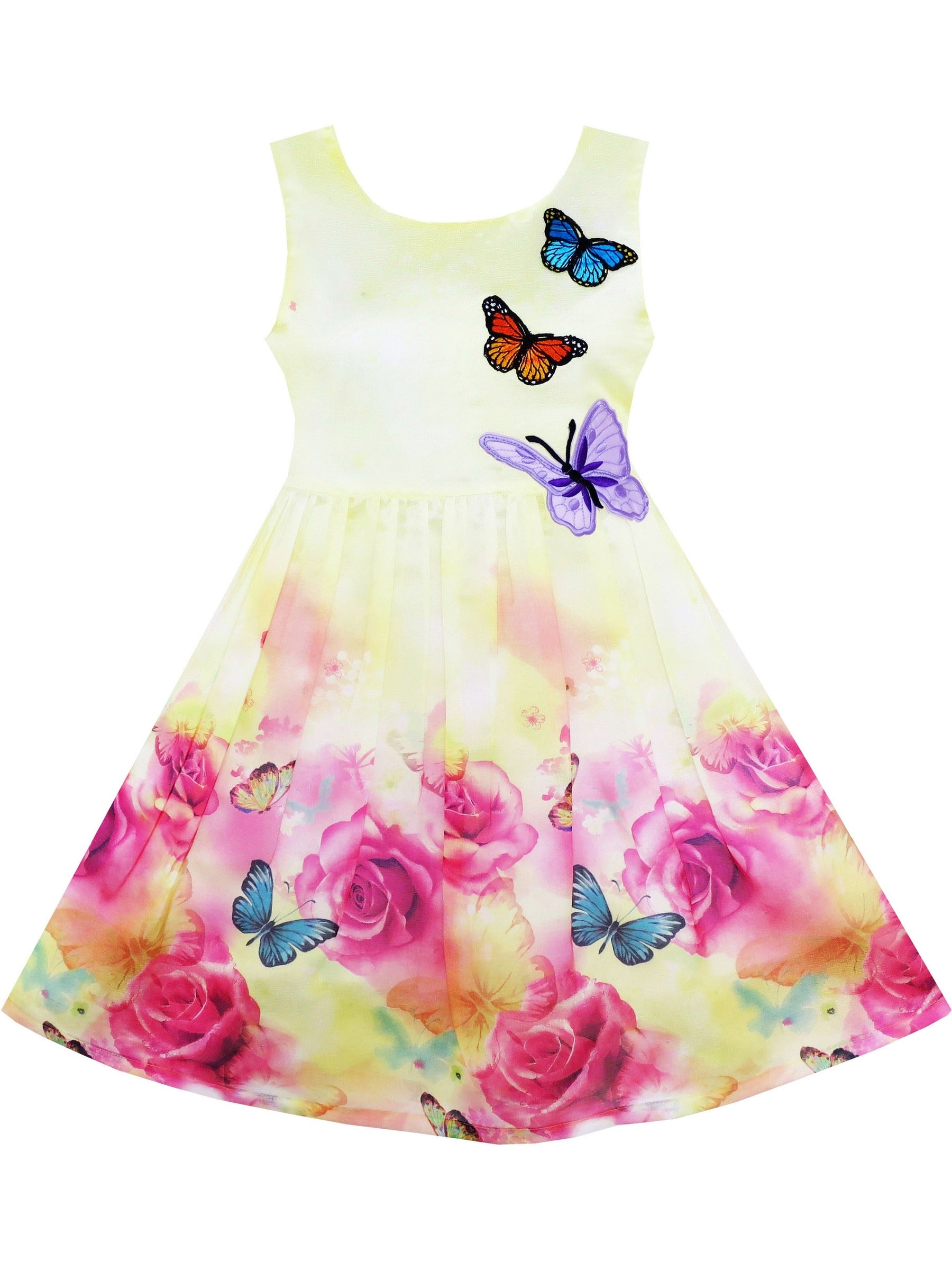 Girls Dress Sunflower Garden Turn-Down Collar Sleeveless Yellow