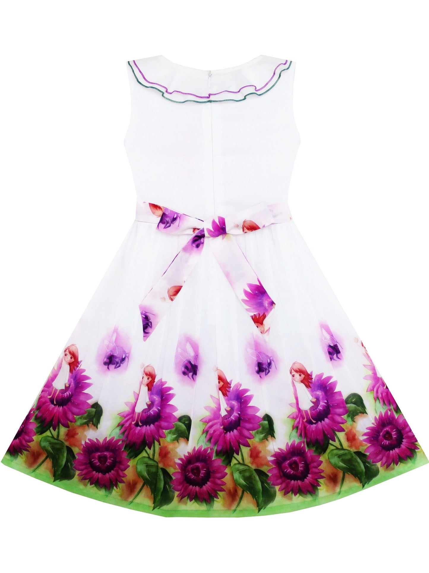 Girls Dress Sunflower Garden Turn-Down Collar Sleeveless Purple