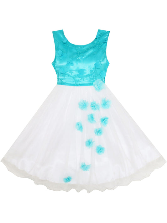 Girls Dress Satin Tulle Overlay Princess Party Purple Blue
