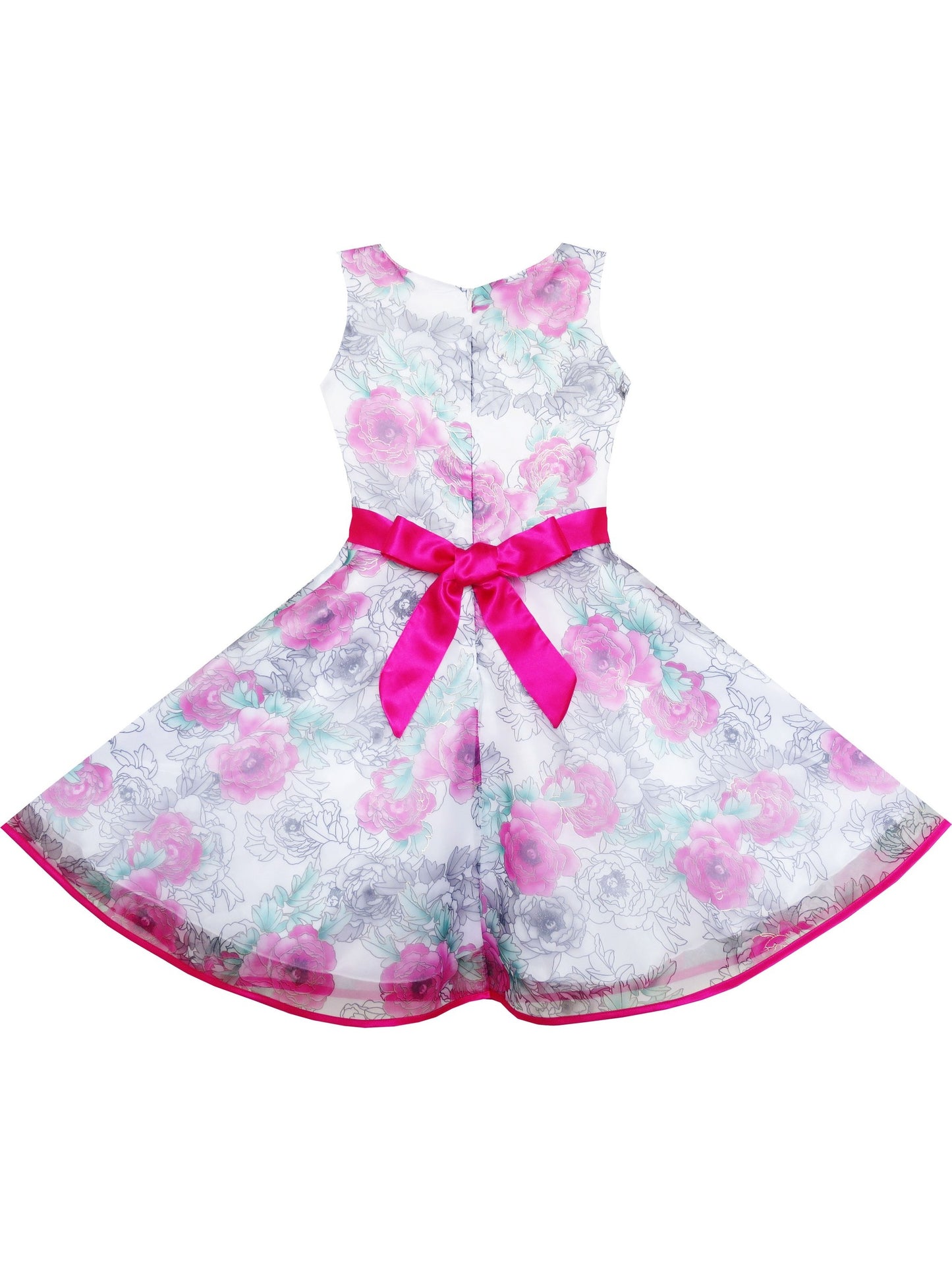 Girls Dress 3 Layers Hand Drawing Peony Flower Pageant Pink