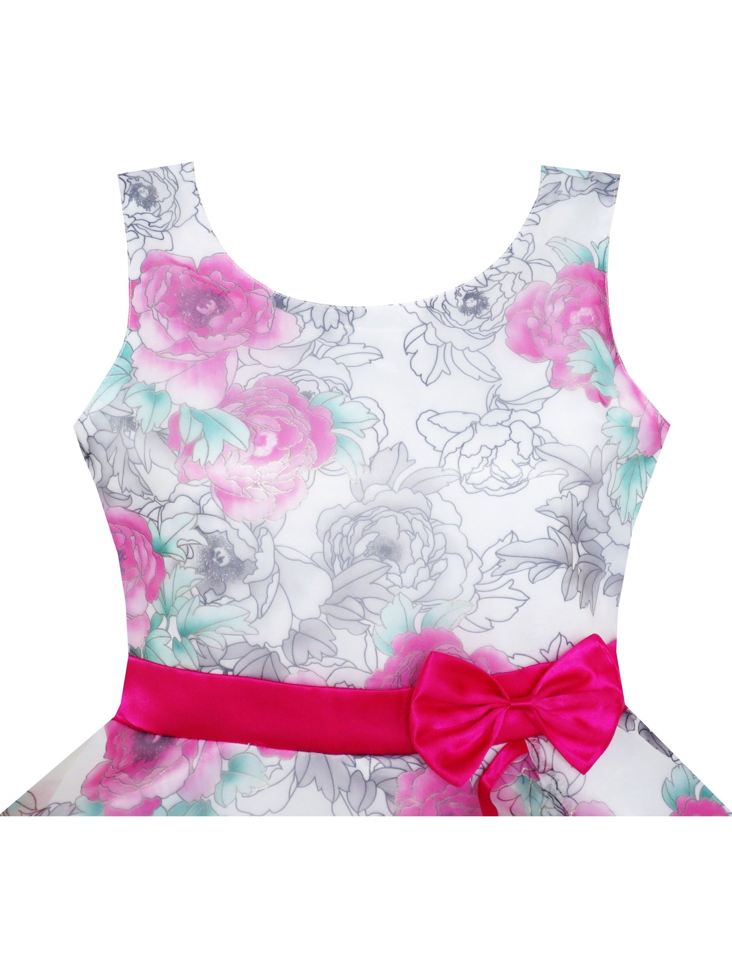Girls Dress 3 Layers Hand Drawing Peony Flower Pageant Pink