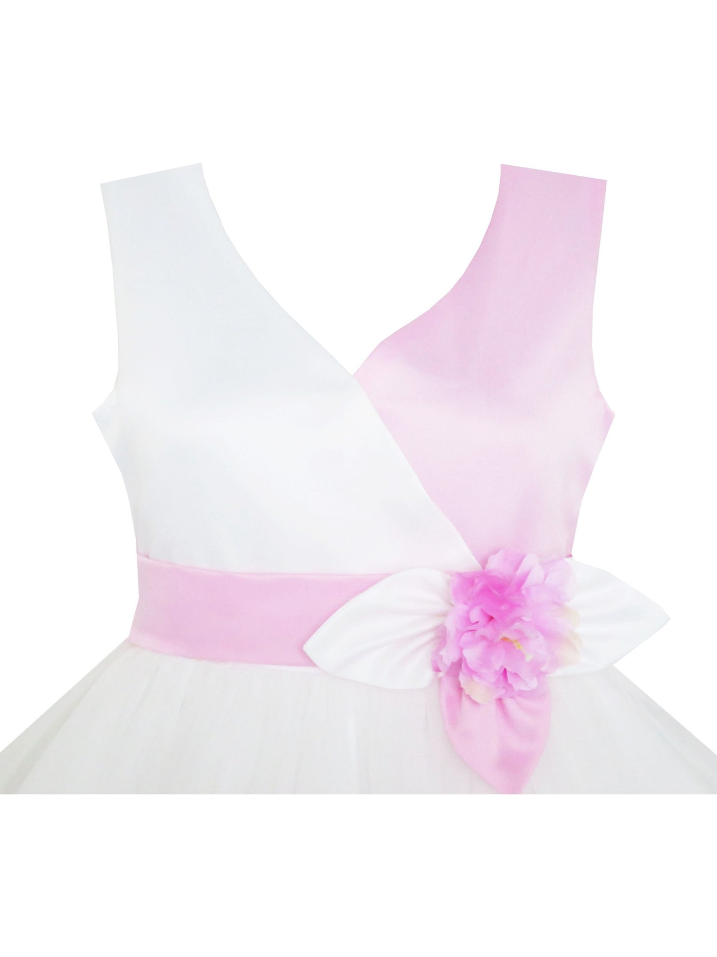 Girls Dress Tulle Lace Embroidered Flower Trim with Beading White