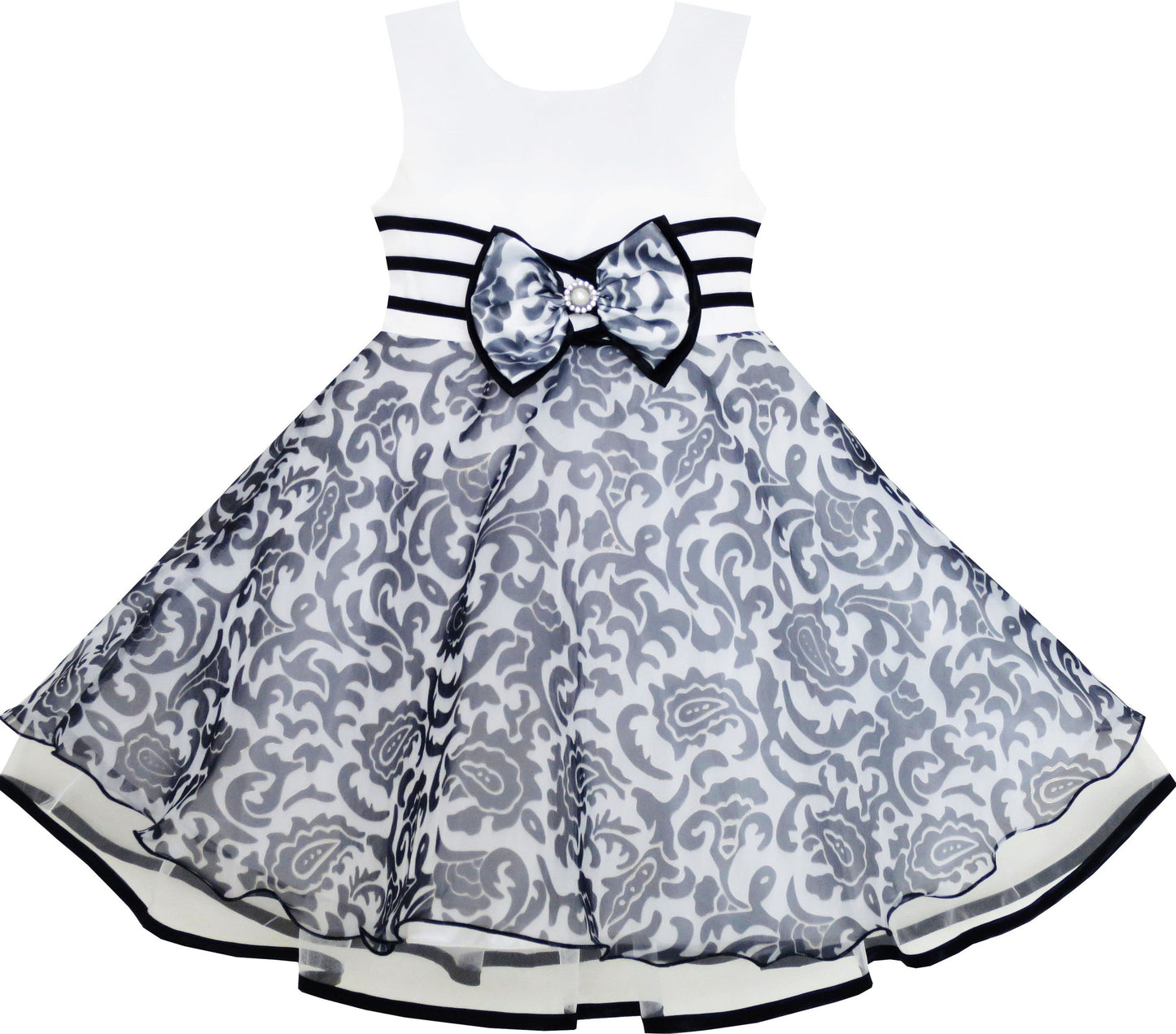 Girls Dress Purple Flower Bow Tie Wedding Party Children Clothes Size Gray