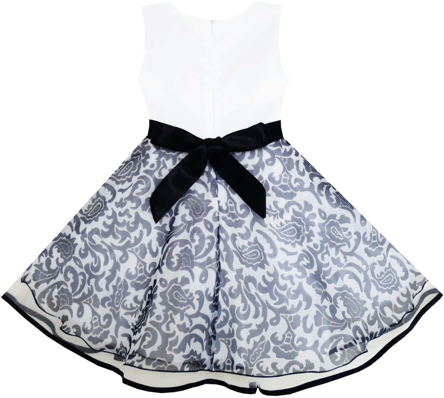 Girls Dress Purple Flower Bow Tie Wedding Party Children Clothes Size Gray