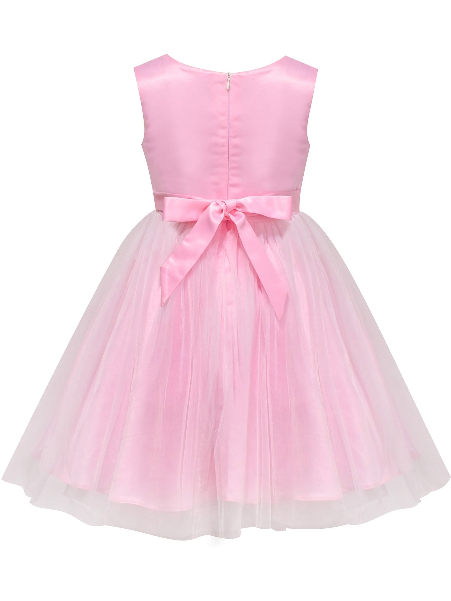 Girls Dress Tulle Lace Embroidered Flower Trim with Beading Pink