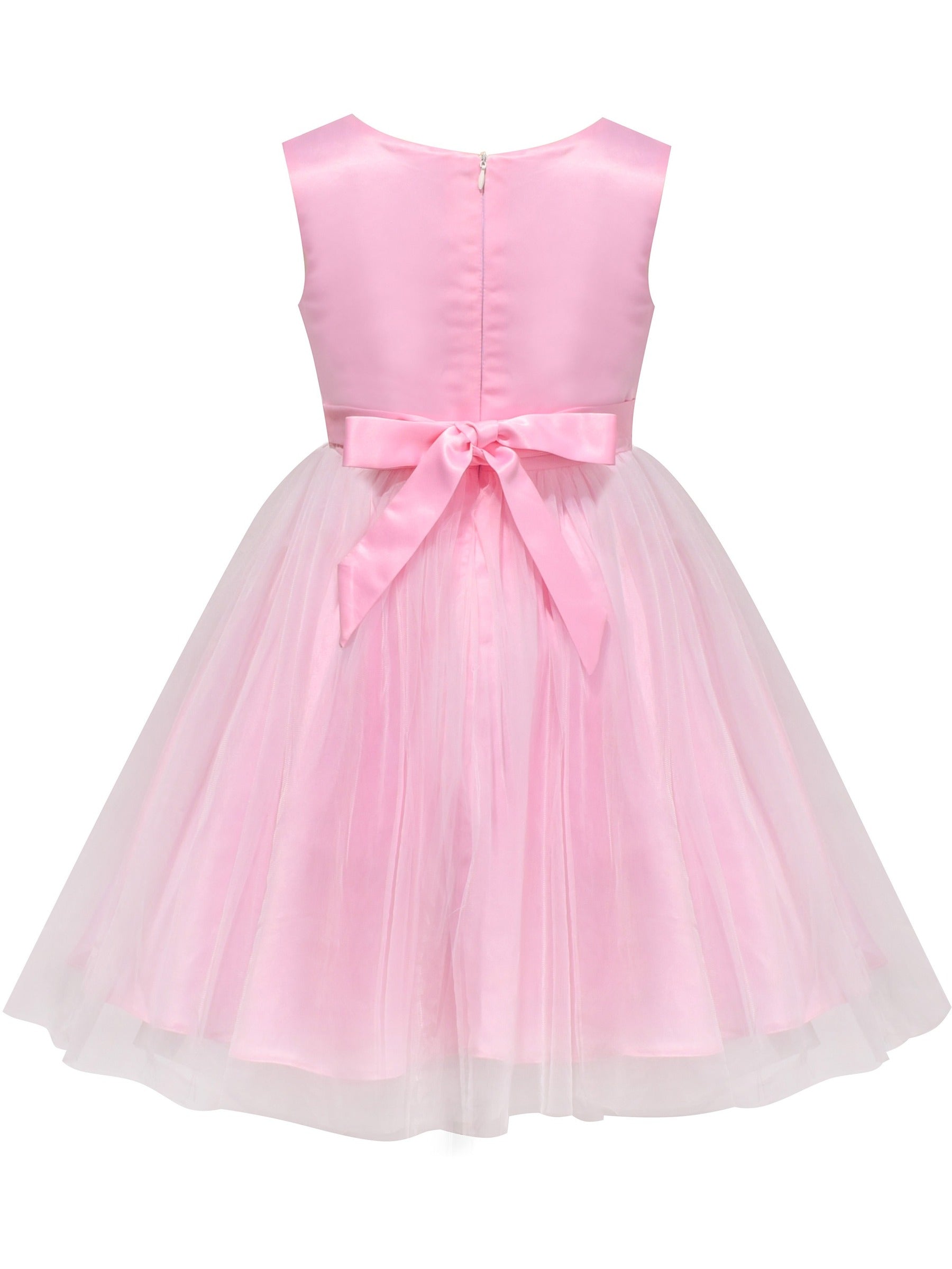 Girls Dress Tulle Lace Embroidered Flower Trim with Beading Pink