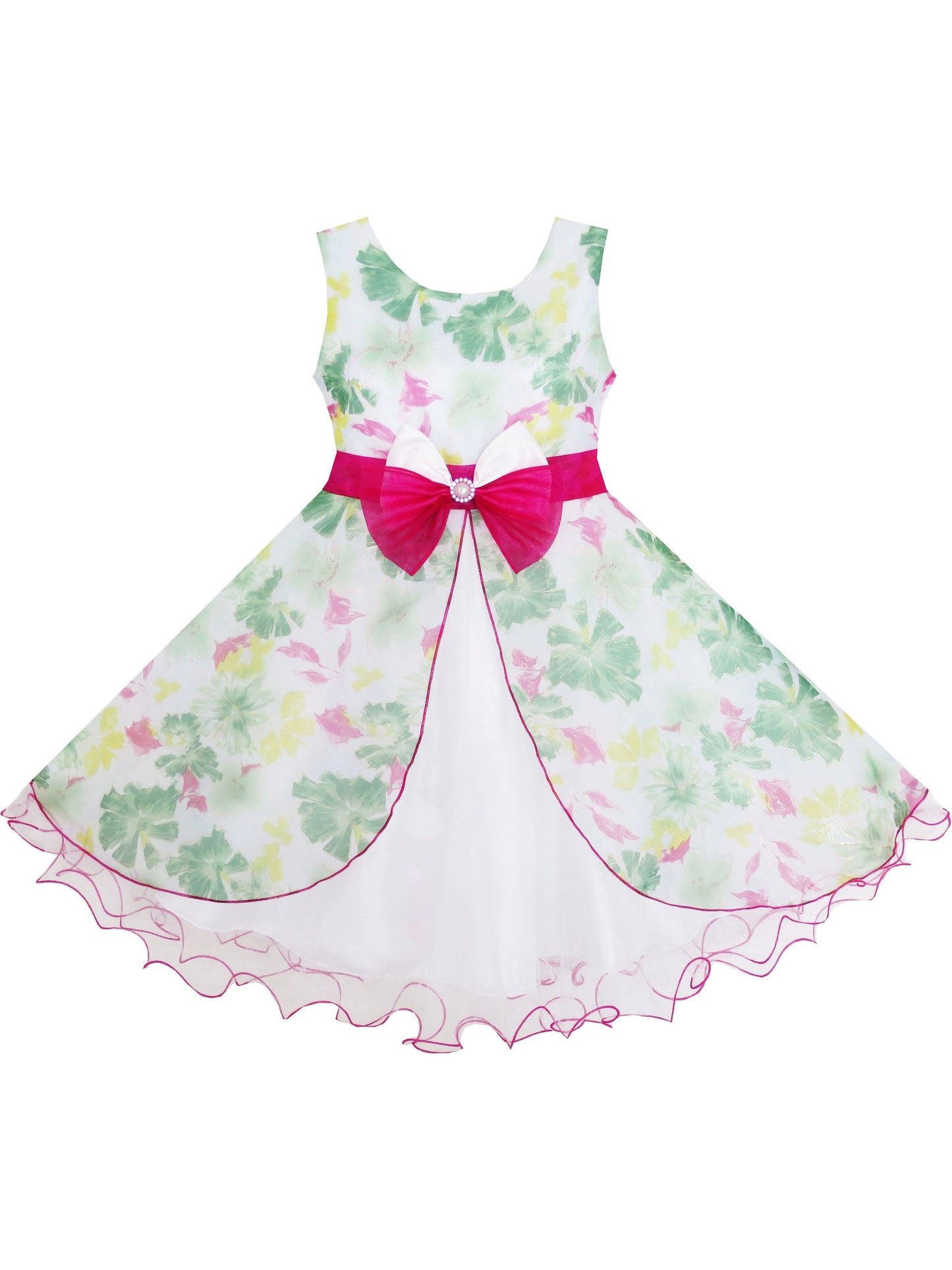 Girls Dress Tulle Lace Embroidered Flower Trim with Beading Multi-Color