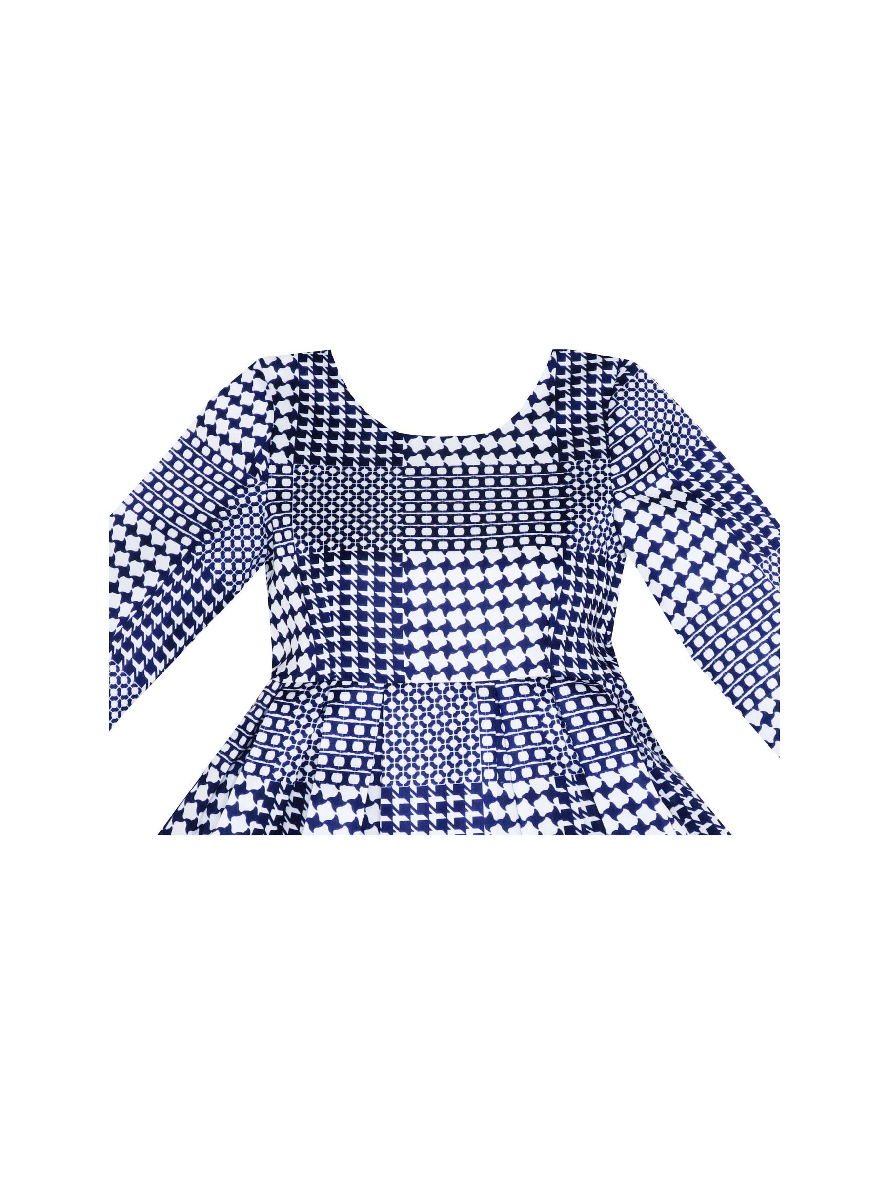 Girls Dress 3/4 Sleeve Elegant Black Checkered Red Flower Blue