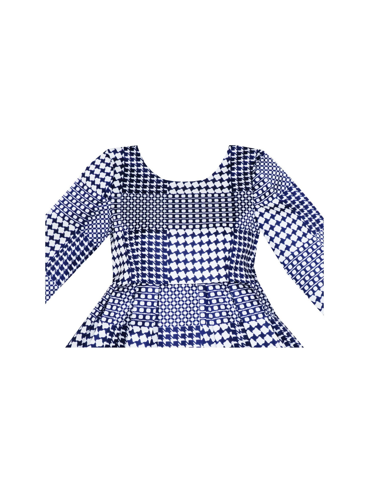 Girls Dress 3/4 Sleeve Elegant Black Checkered Red Flower - Blue 2