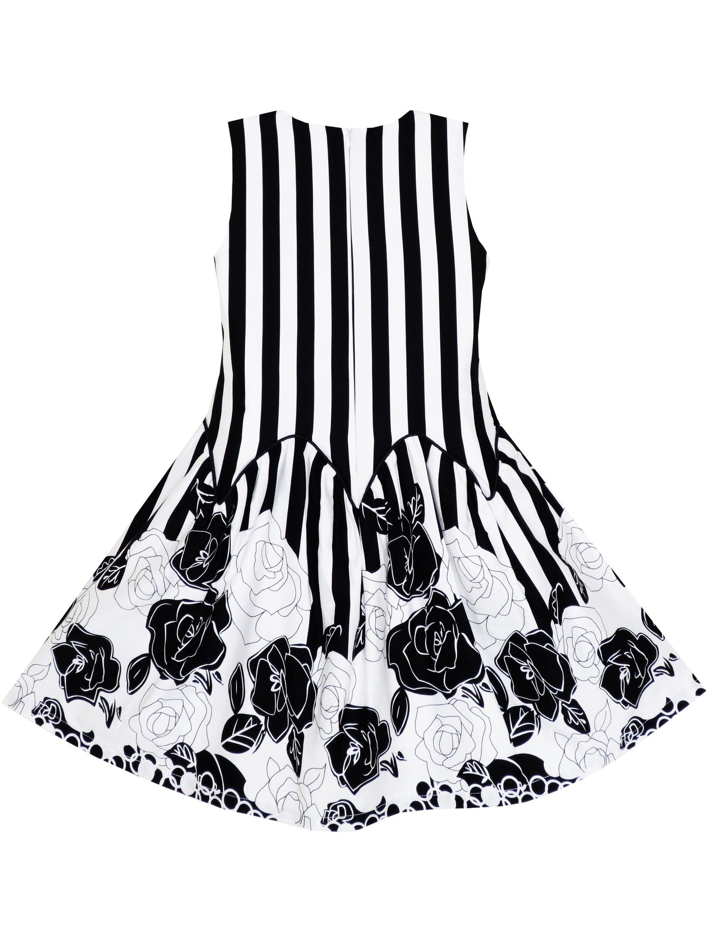 Girls Dress Sleeveless Black White Stripes Flower Bow Tie Black