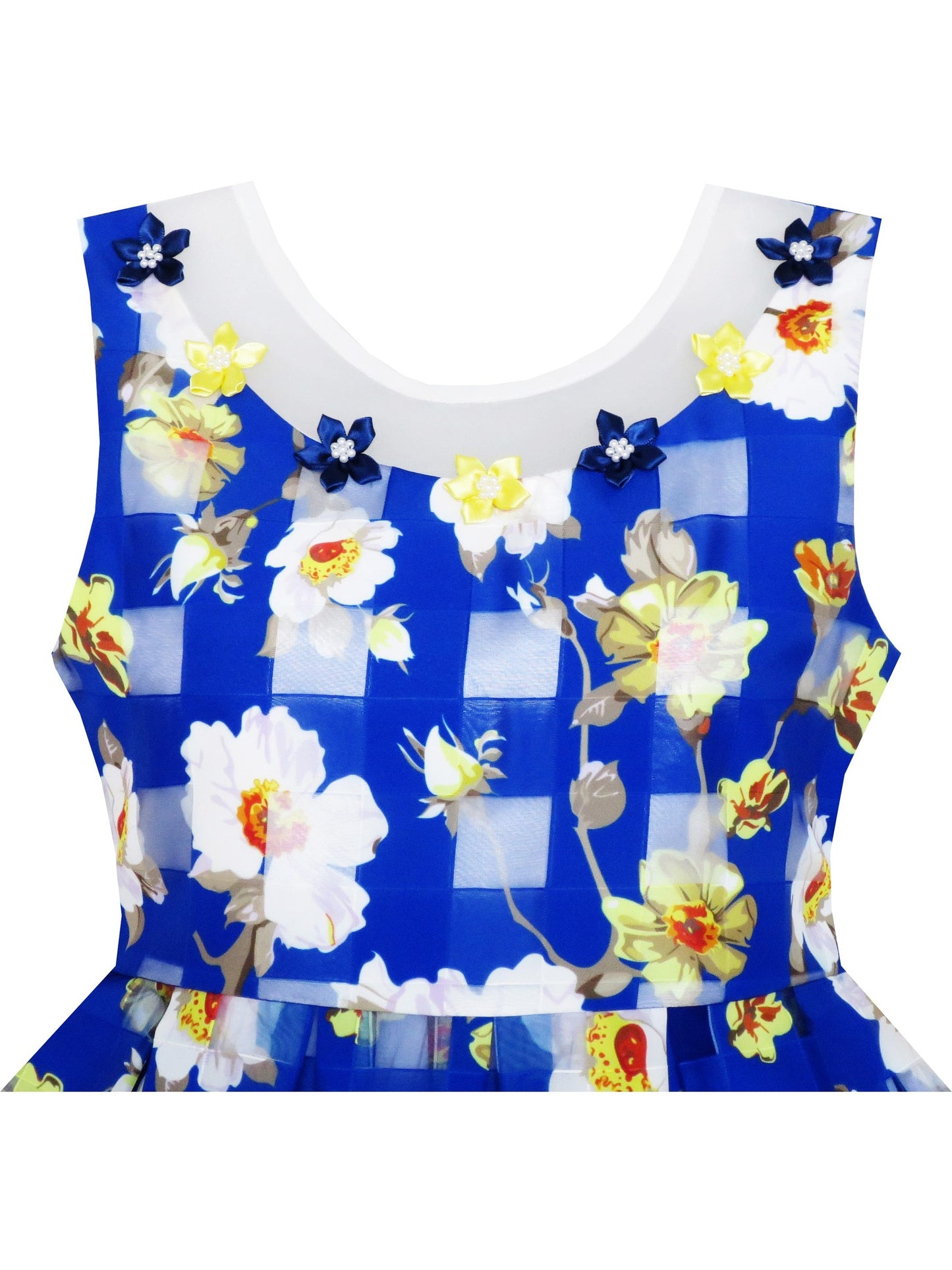Girls Dress Purple Flower Lace Trim Bow Tie Sleeveless Blue