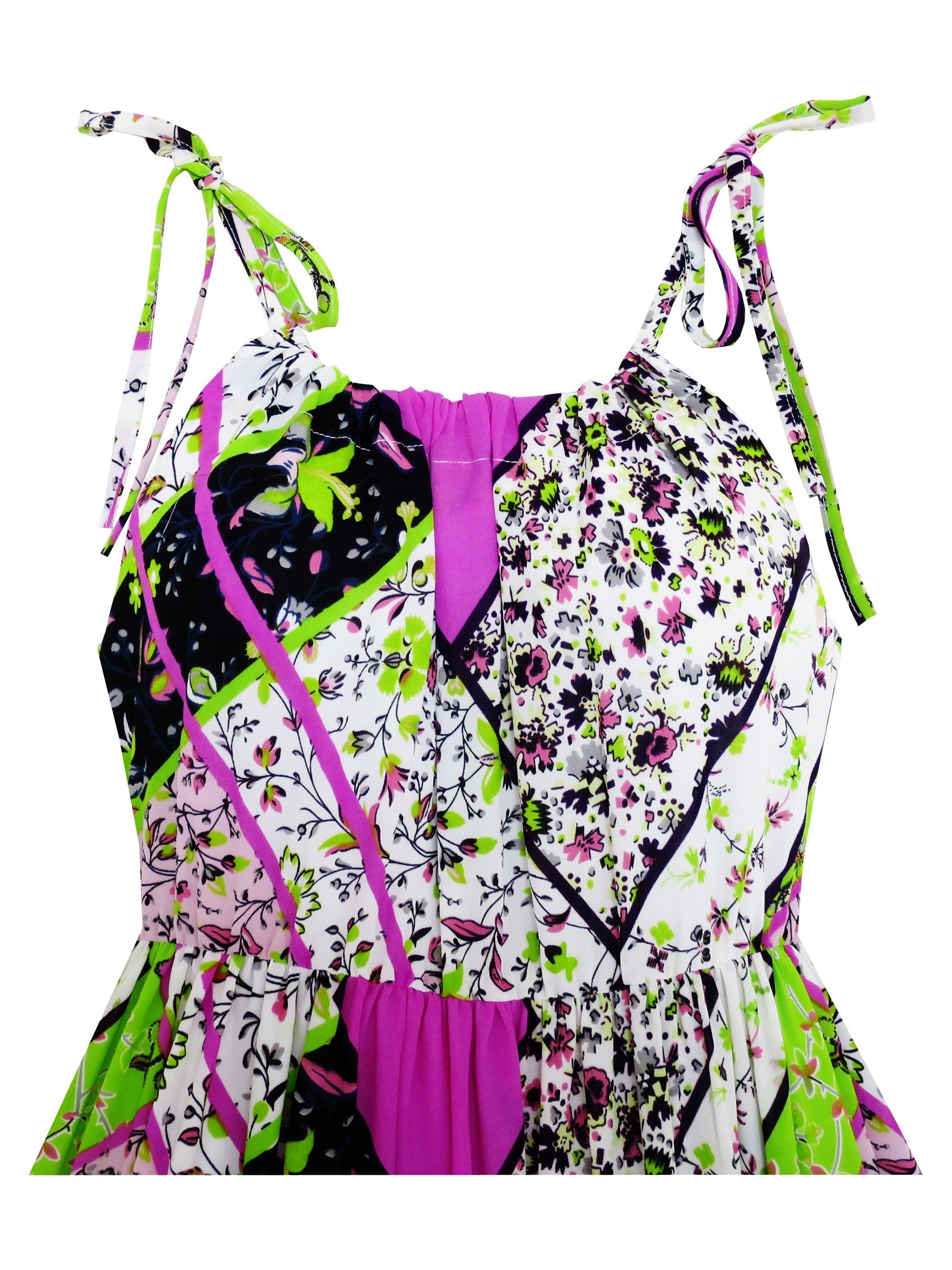 Girls Dress Halter Asymmetric Flower Checkered Orange Multi-Color