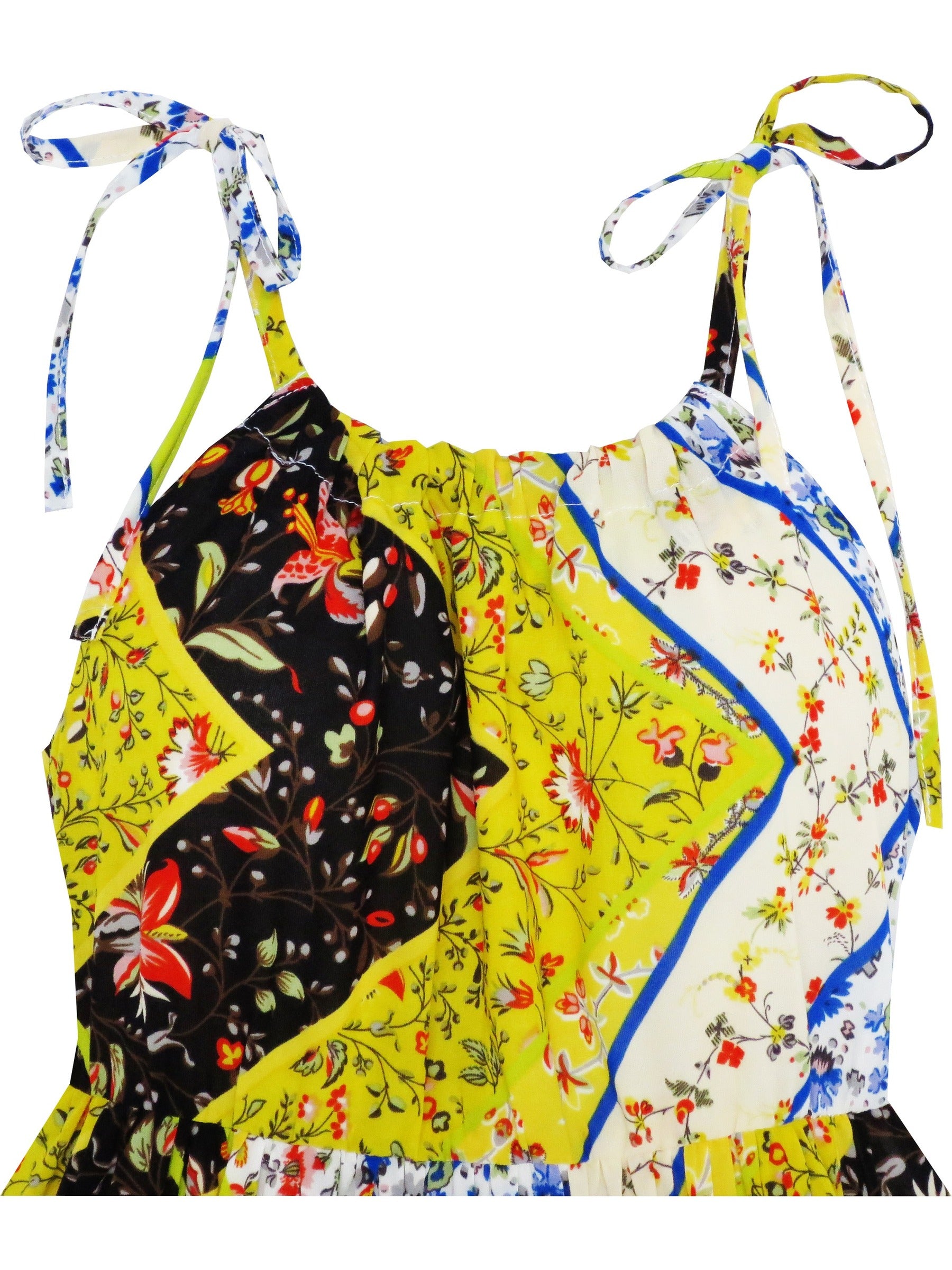Girls Dress Halter Asymmetric Flower Checkered Orange Yellow