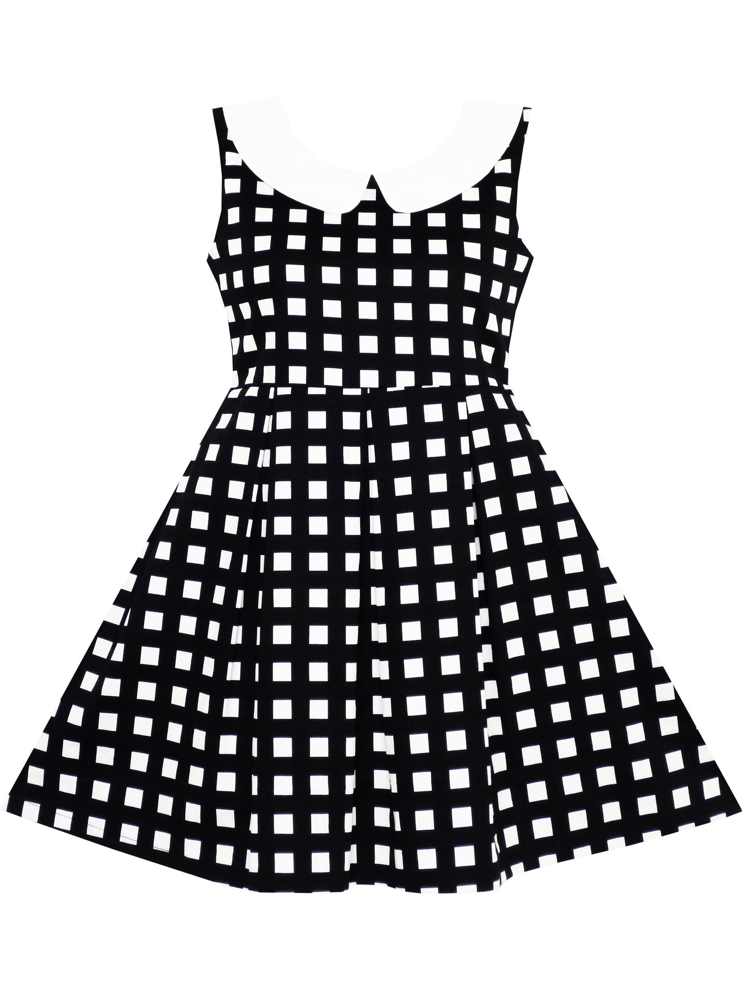 Girls Dress Transparent Shoulder Checkered Plaid Hot Pink Party Sundress Black