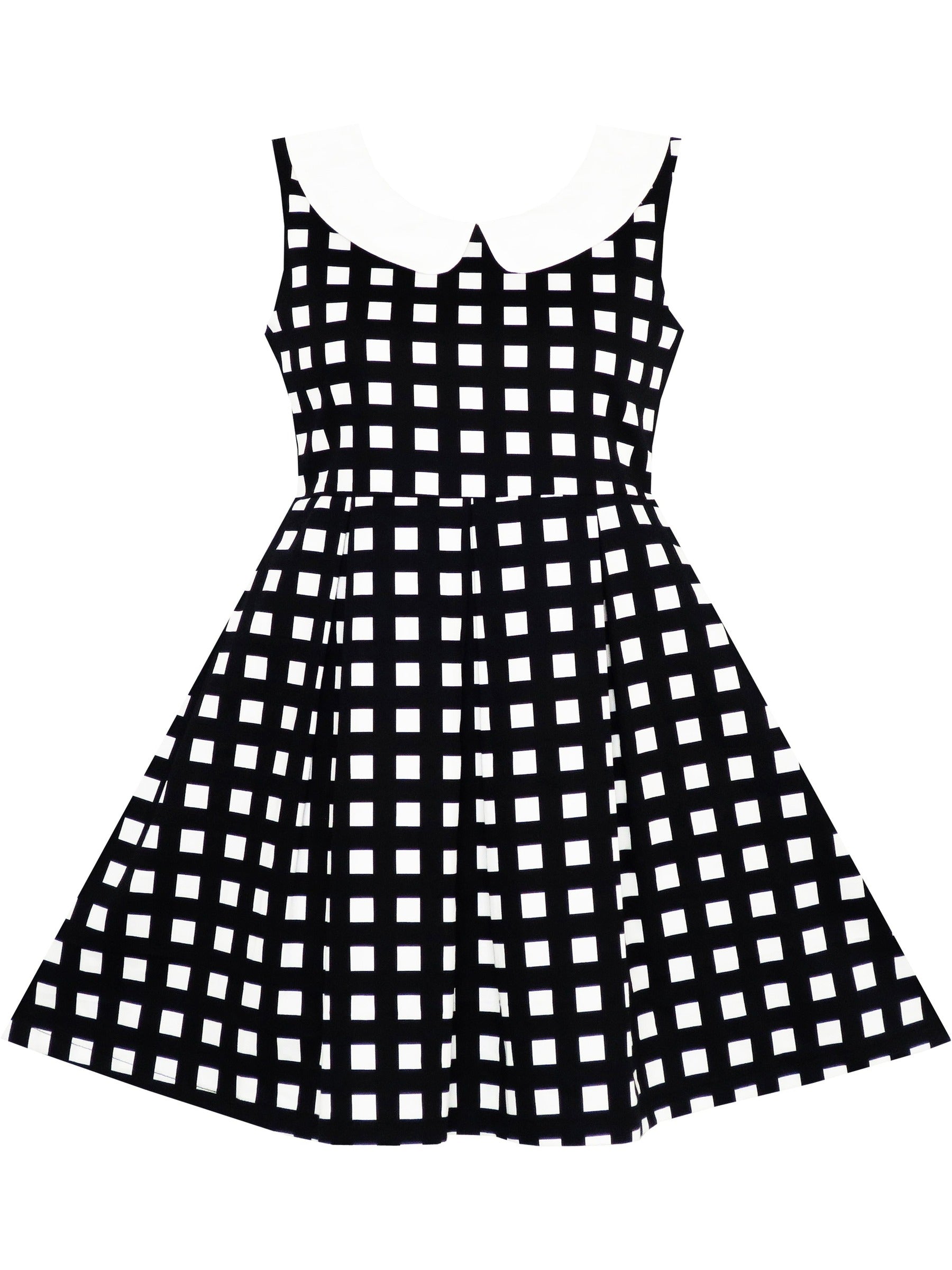 Girls Dress Transparent Shoulder Checkered Plaid Hot Pink Party Sundress Black