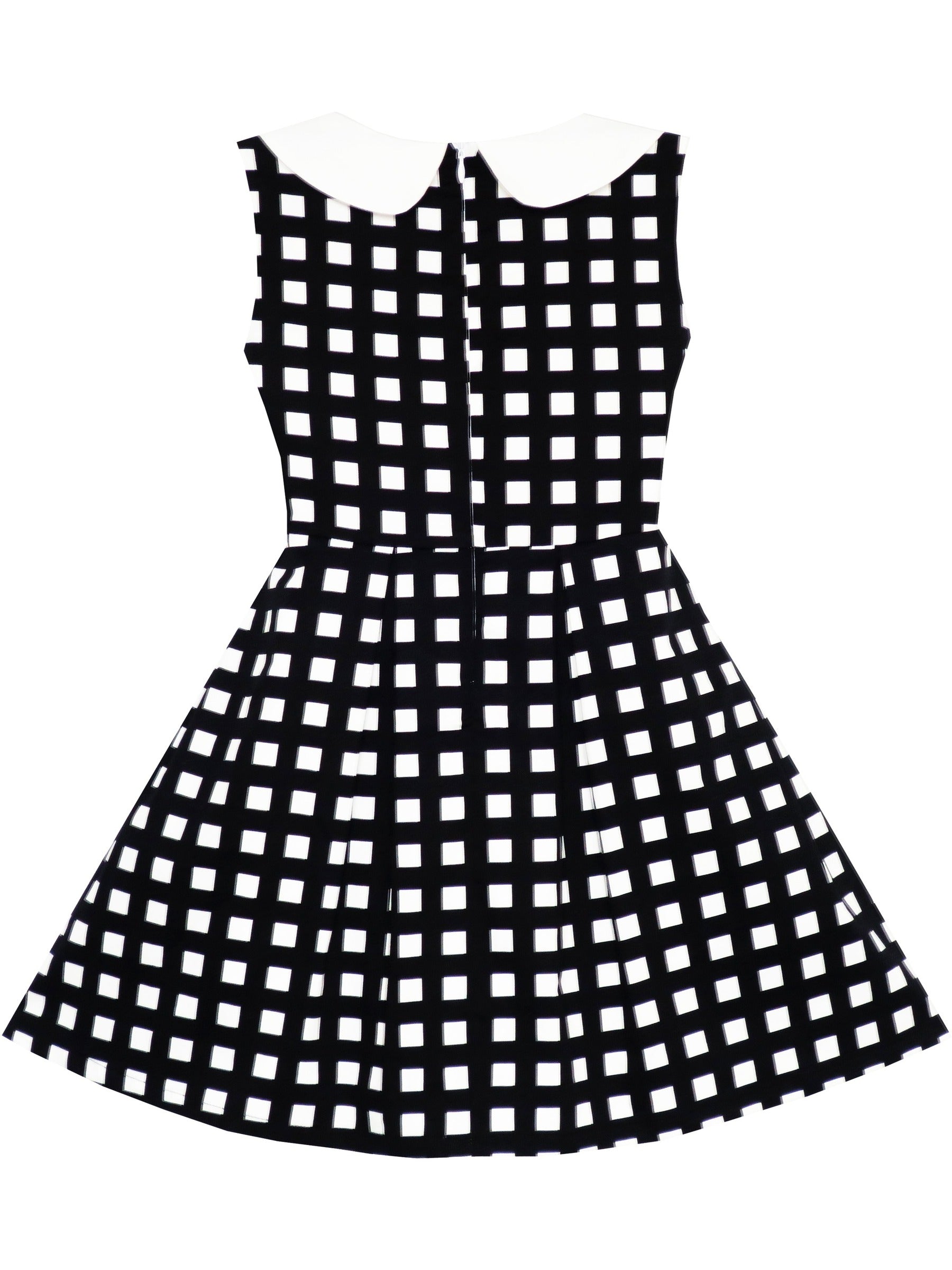 Girls Dress Transparent Shoulder Checkered Plaid Hot Pink Party Sundress Black