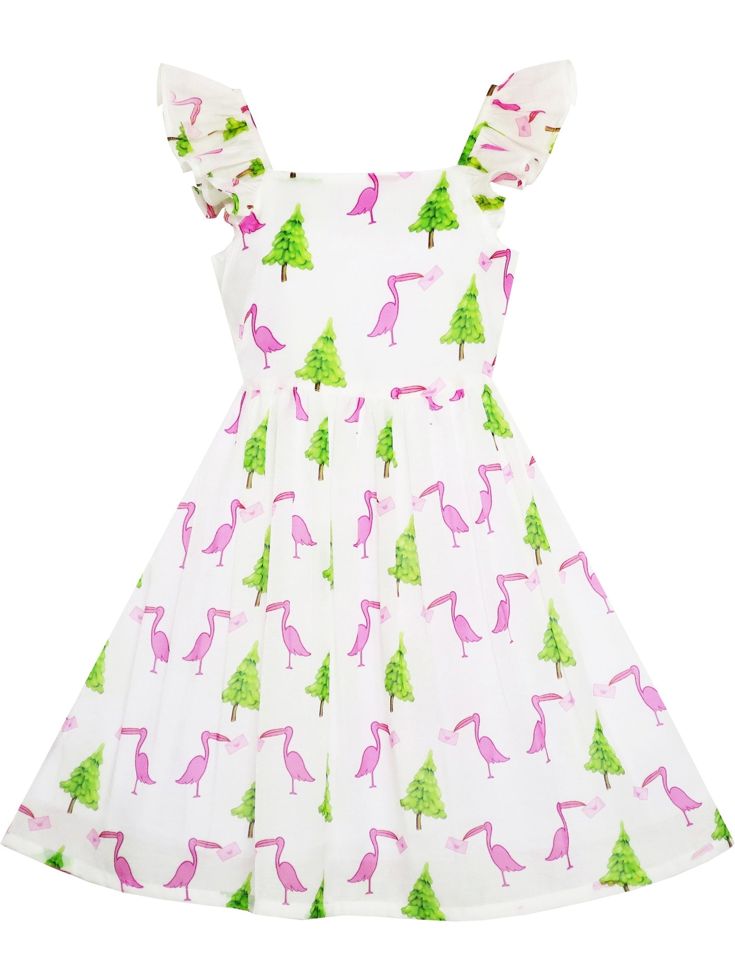 Girls Dress Cute Butterfly Flutter Sleeve Party Sundress Pink