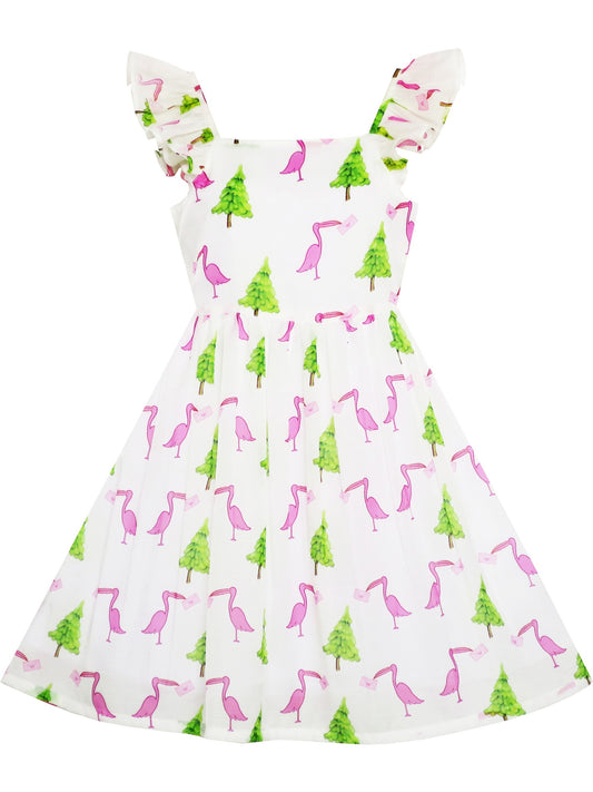 Girls Dress Cute Butterfly Flutter Sleeve Party Sundress Pink