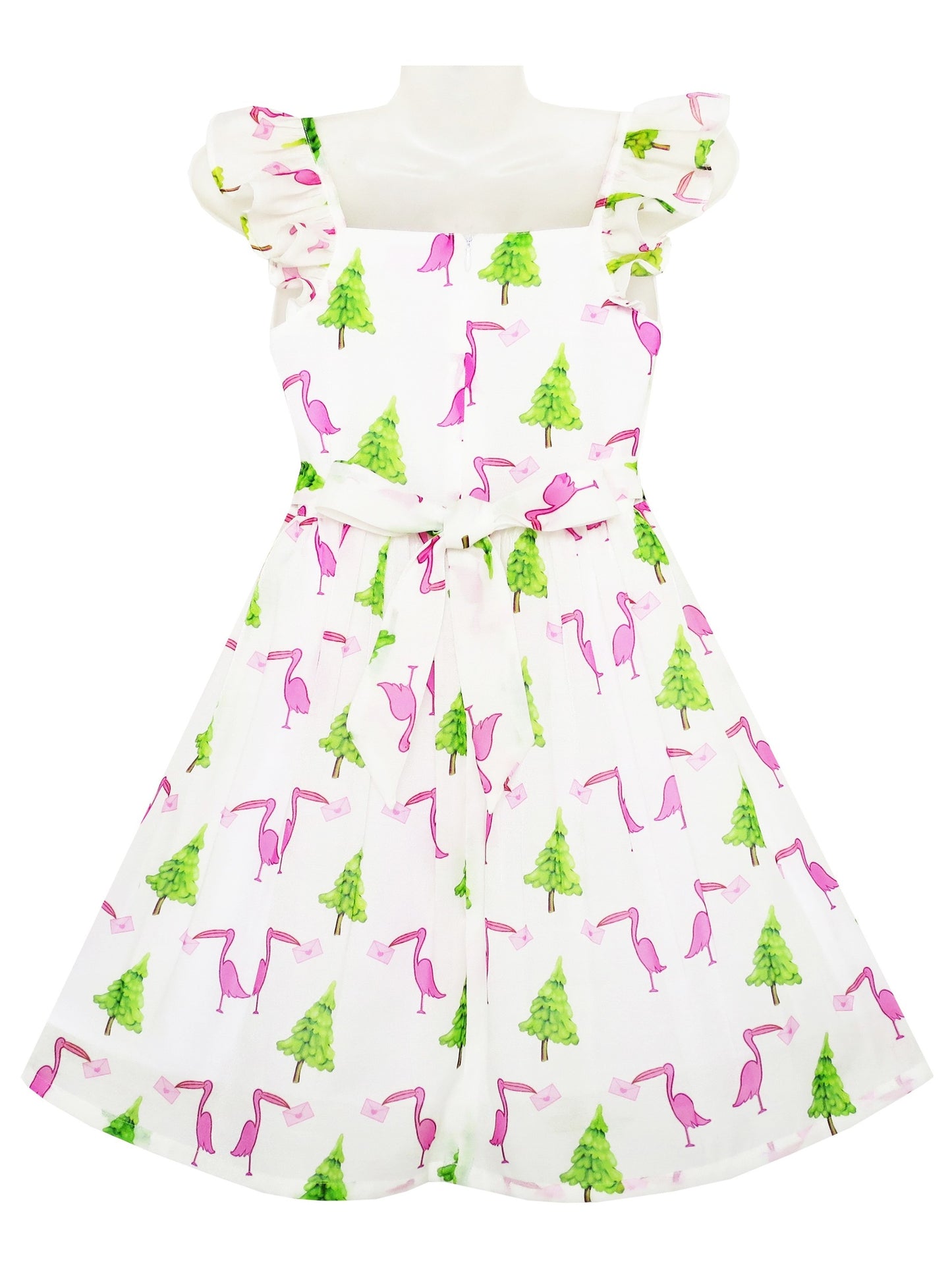 Girls Dress Cute Butterfly Flutter Sleeve Party Sundress Pink