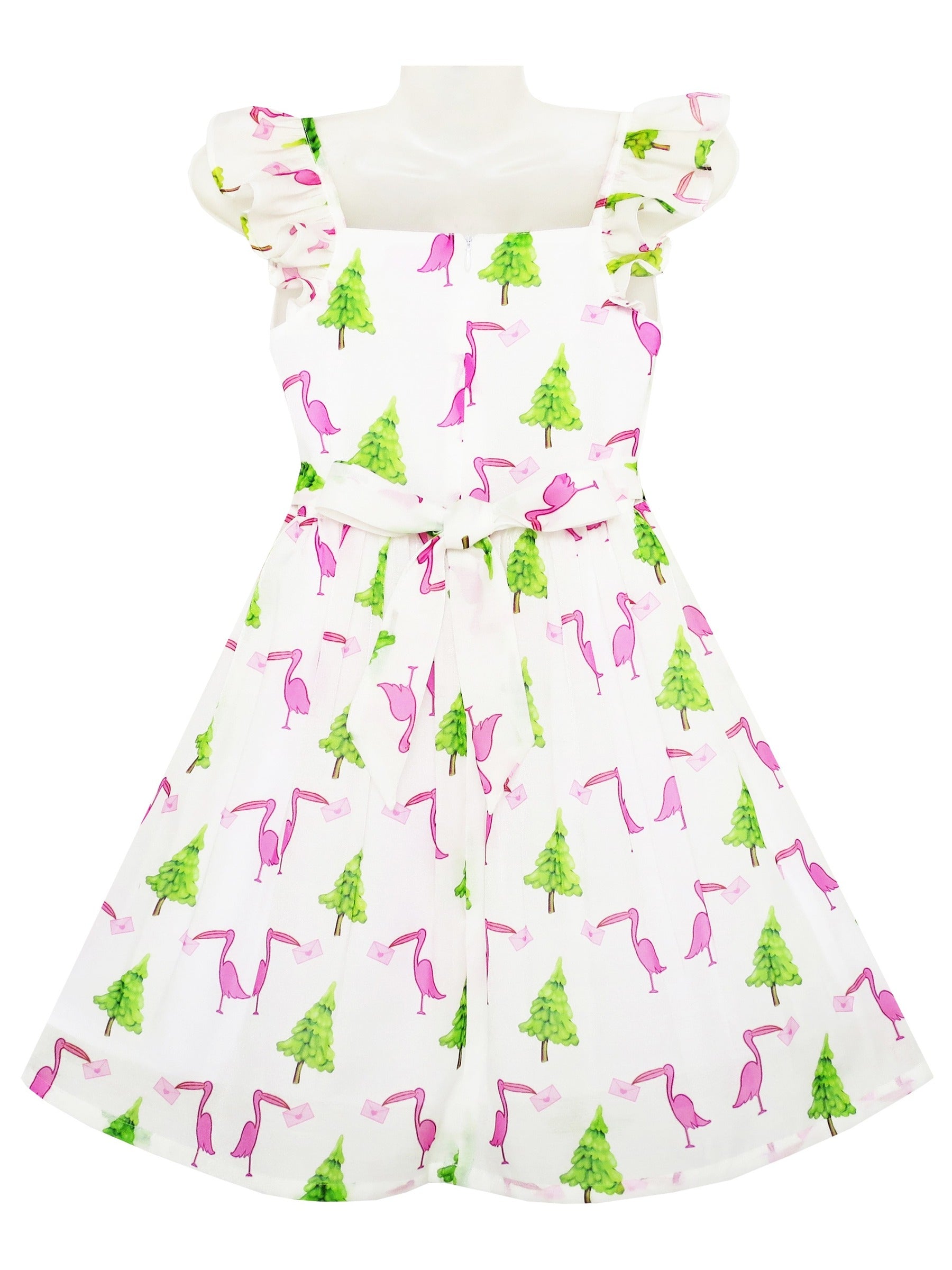 Girls Dress Cute Butterfly Flutter Sleeve Party Sundress Pink