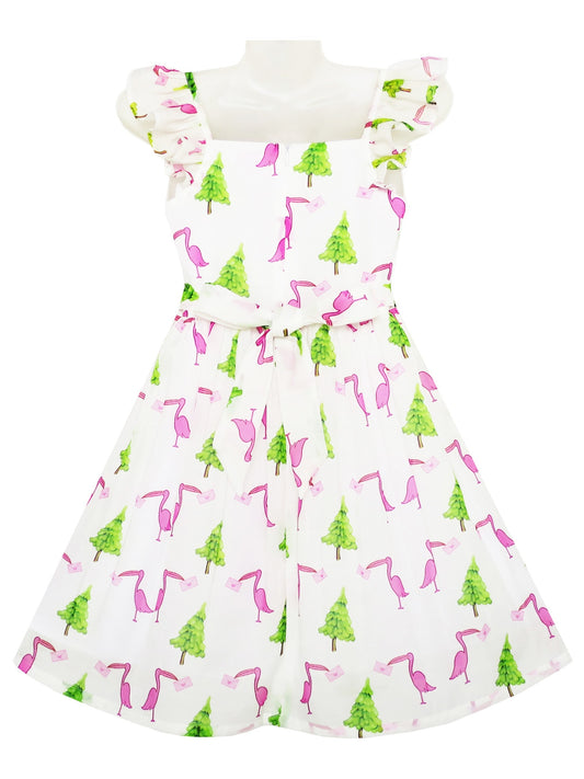 Girls Dress Cute Butterfly Flutter Sleeve Party Sundress Pink