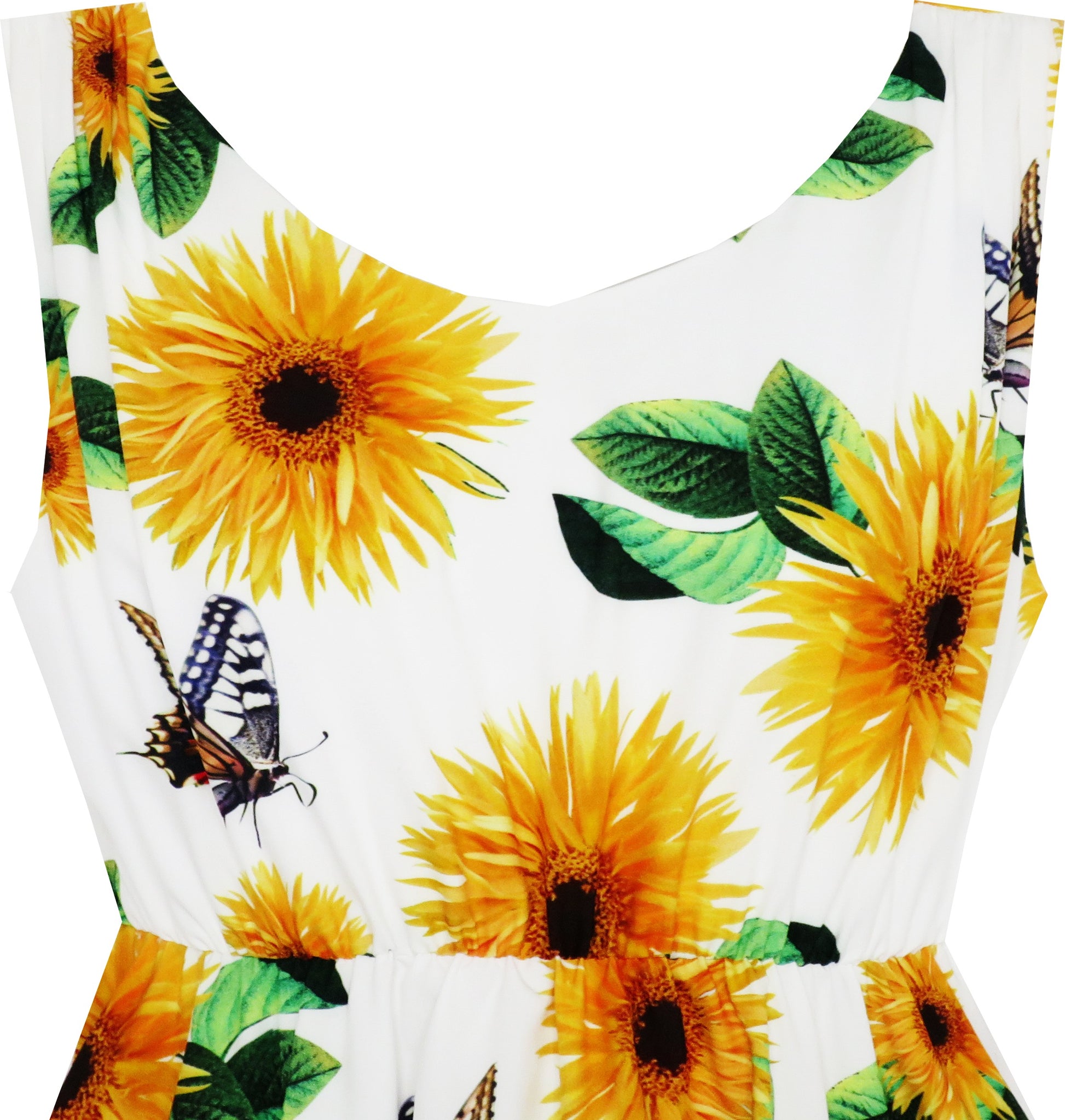 Girls Dress Sunflower Butterfly Hanky Hem Party Beach Necklace Sundress Yellow