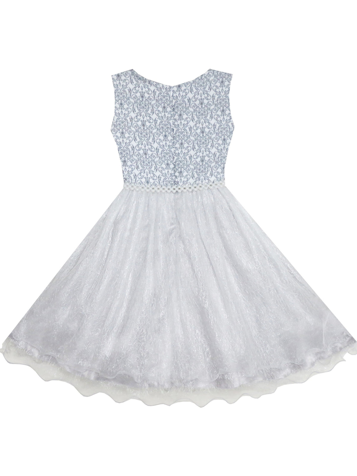 Flower Girl Dress Sparkling Pearl Belt Shrimp Pink Wedding Bridesmaid - Gray