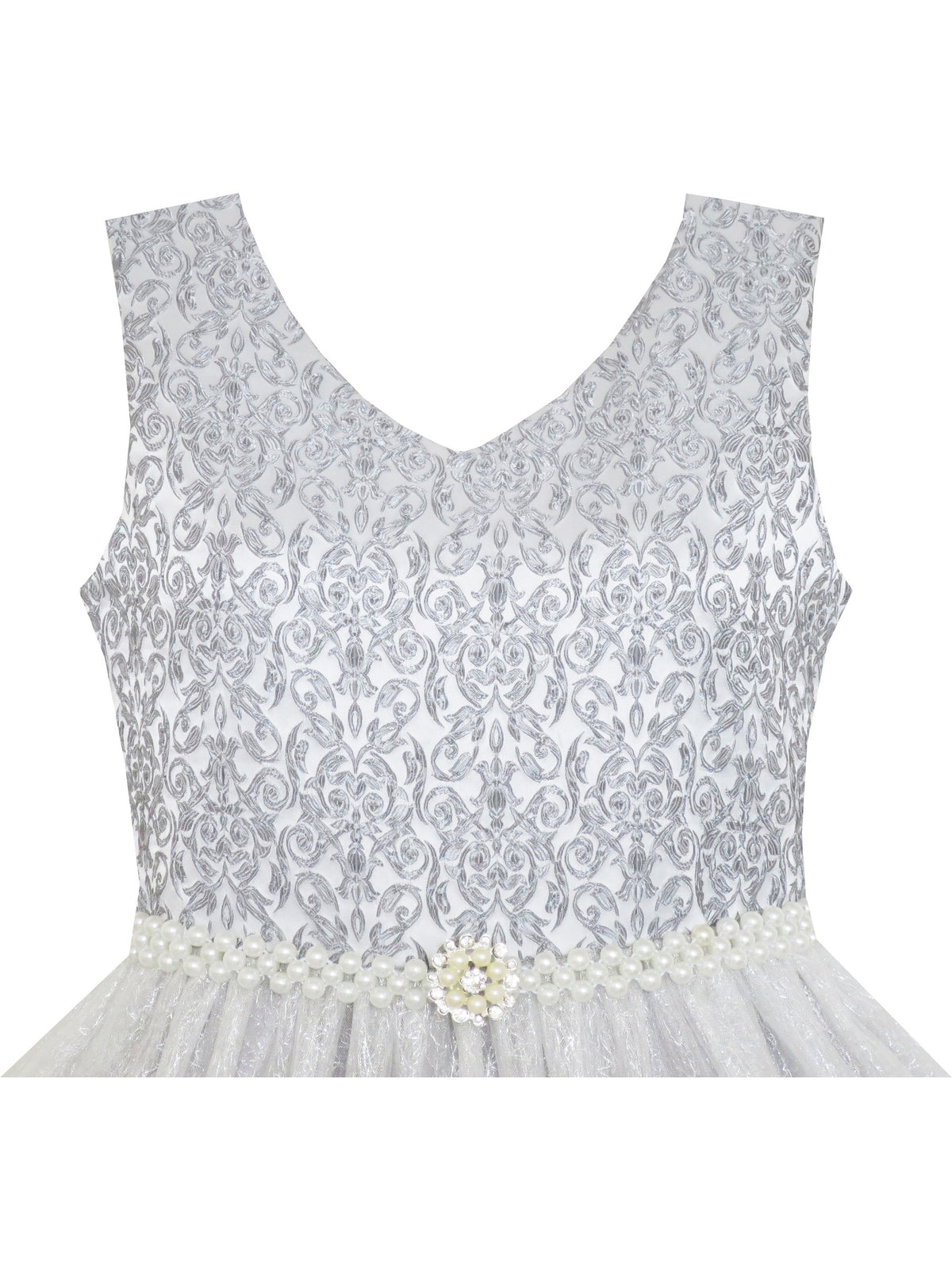 Flower Girl Dress Sparkling Pearl Belt Shrimp Pink Wedding Bridesmaid - Gray