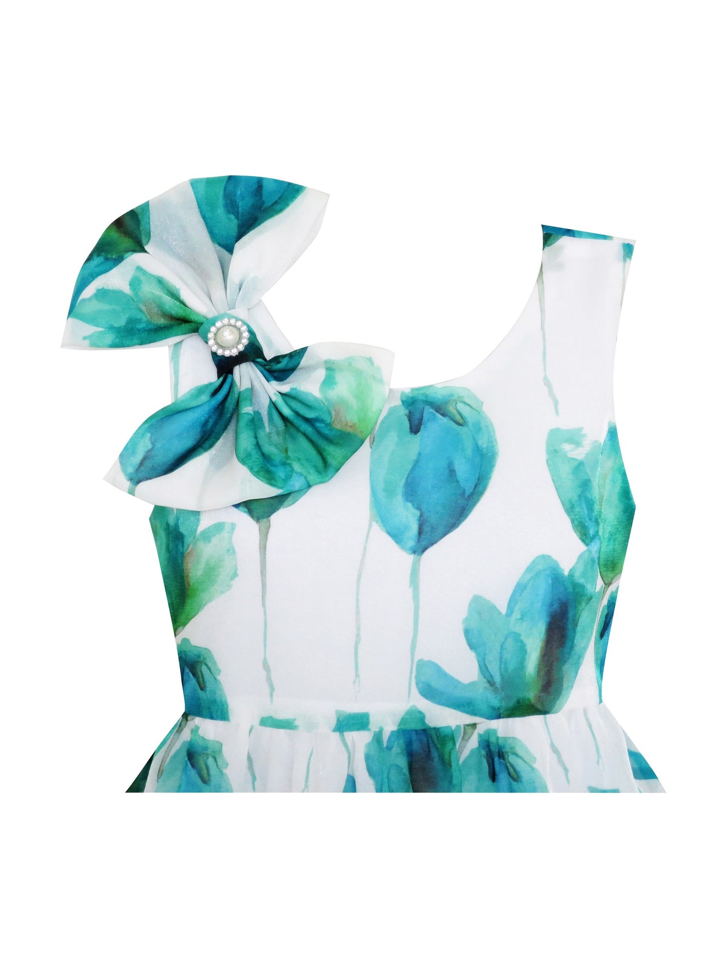 Girls Dress Purple Flower Lace Trim Bow Tie Sleeveless Green