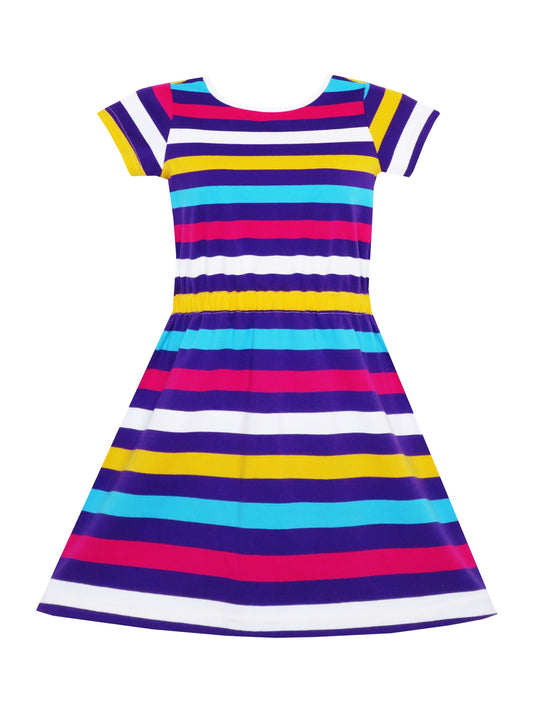 Girls Dress Blue Dot Rabbit Bunny Knitted Cotton Sundress Multi-Color