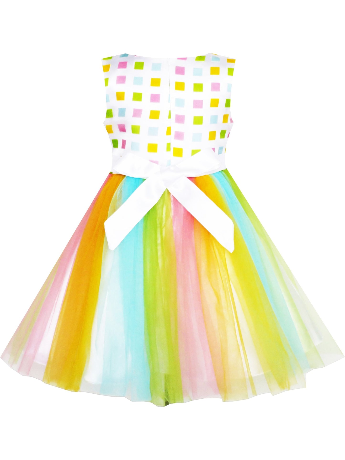 Girls Dress Cartoon Girl Pattern Tulle Overlay Party Pageant Multi-Color