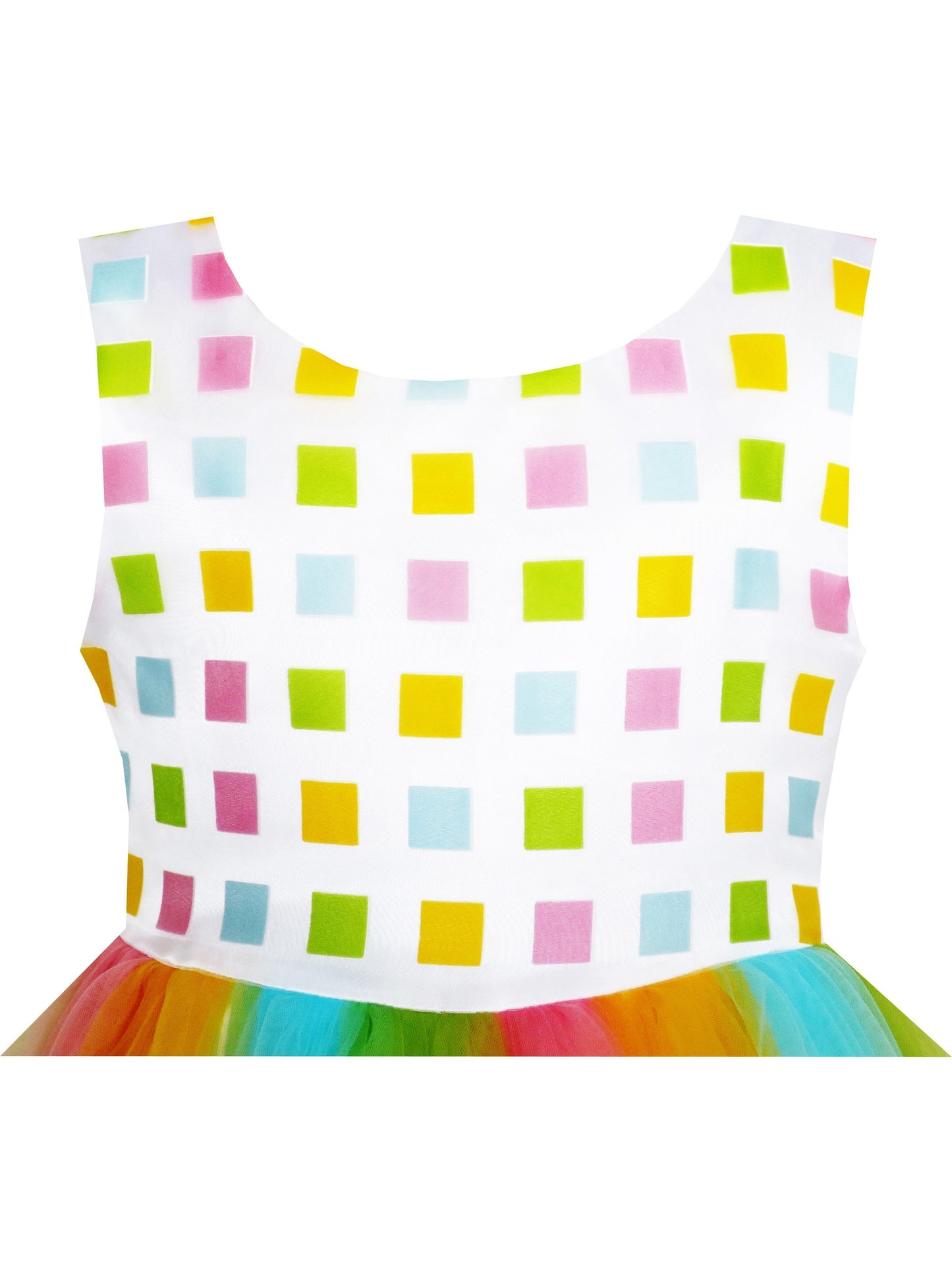 Girls Dress Cartoon Girl Pattern Tulle Overlay Party Pageant Multi-Color