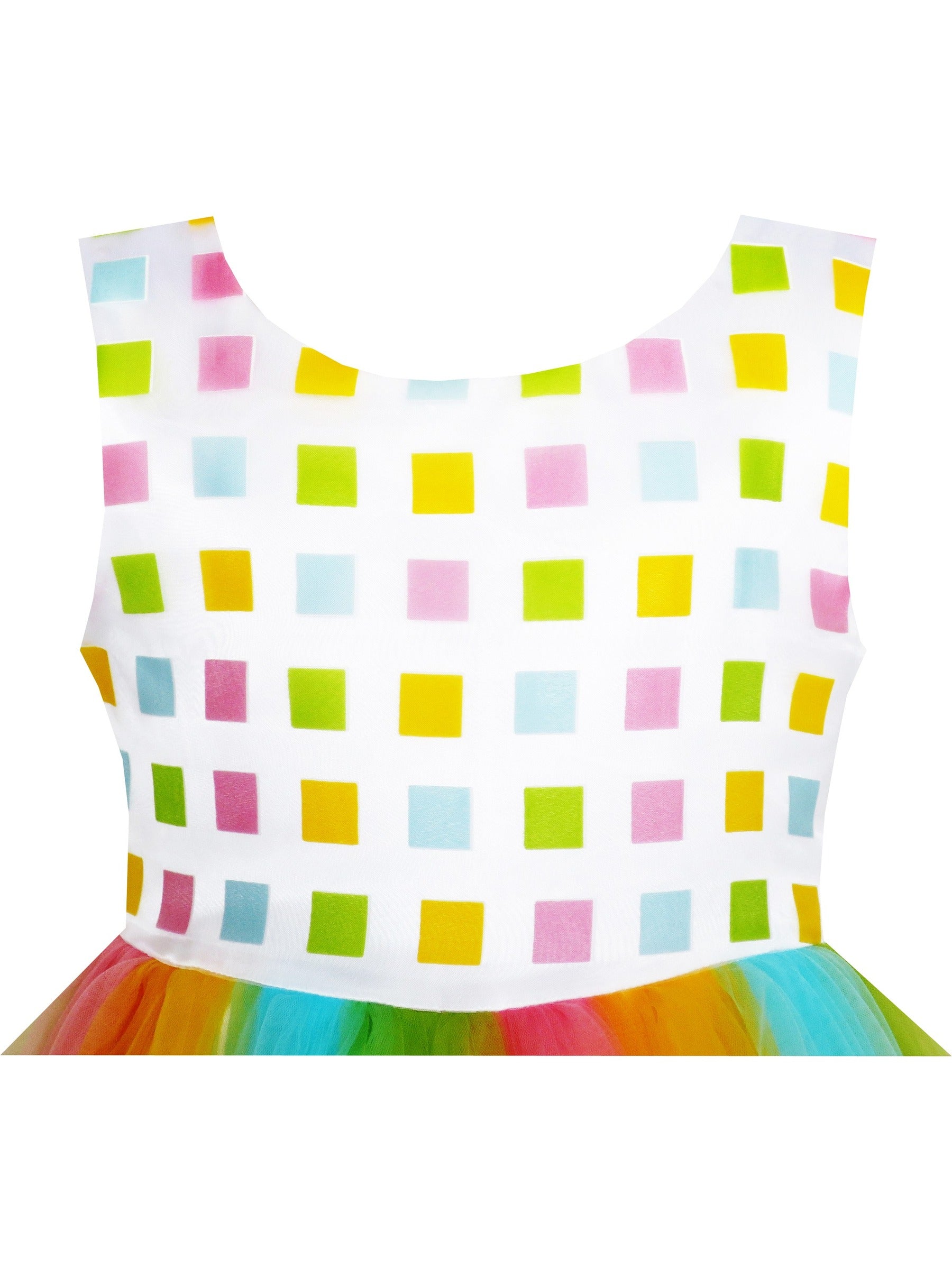Girls Dress Cartoon Girl Pattern Tulle Overlay Party Pageant Multi-Color