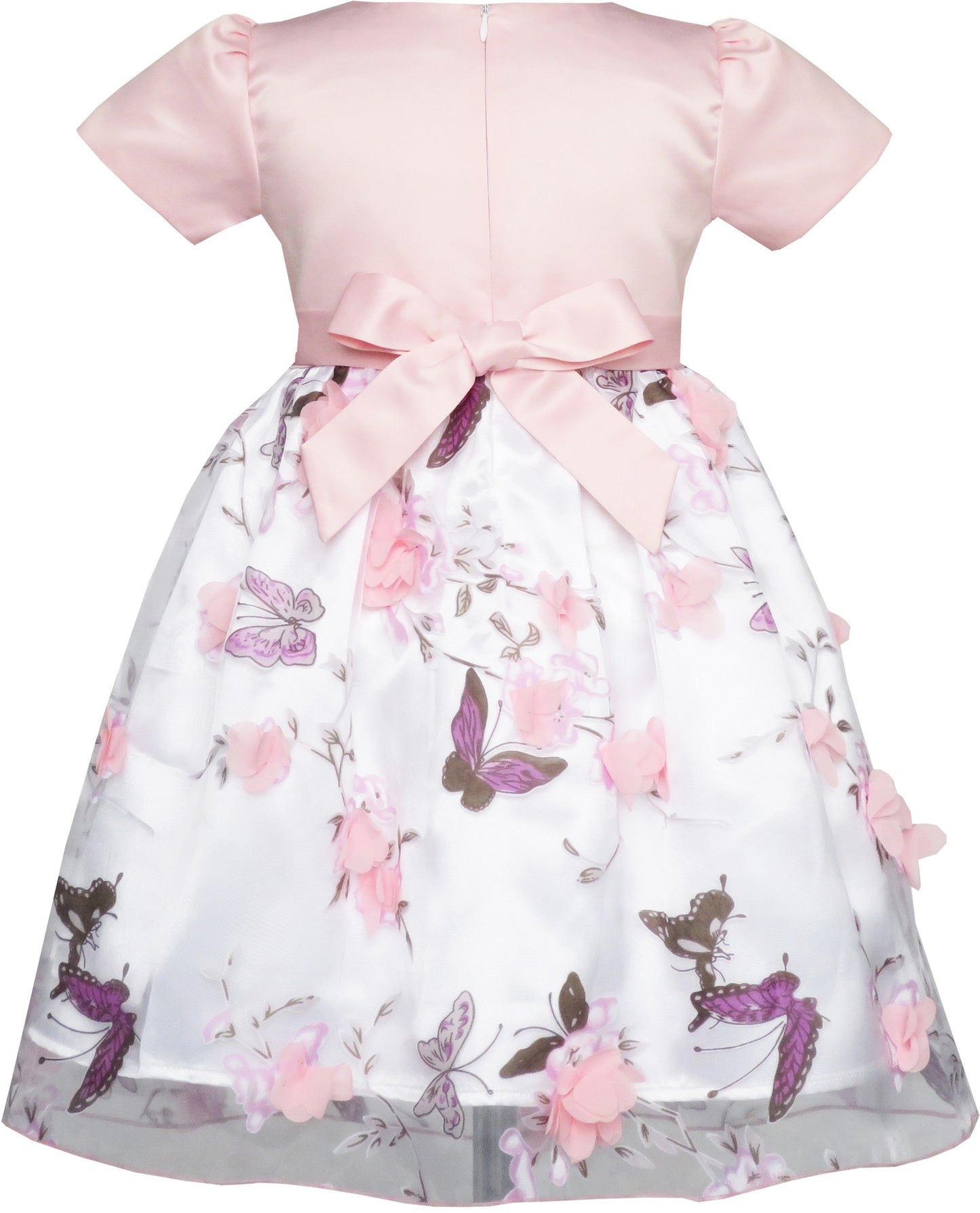 2-in-1 Flower Girls Dress Dimensional Butterfly Pageant Party Pink