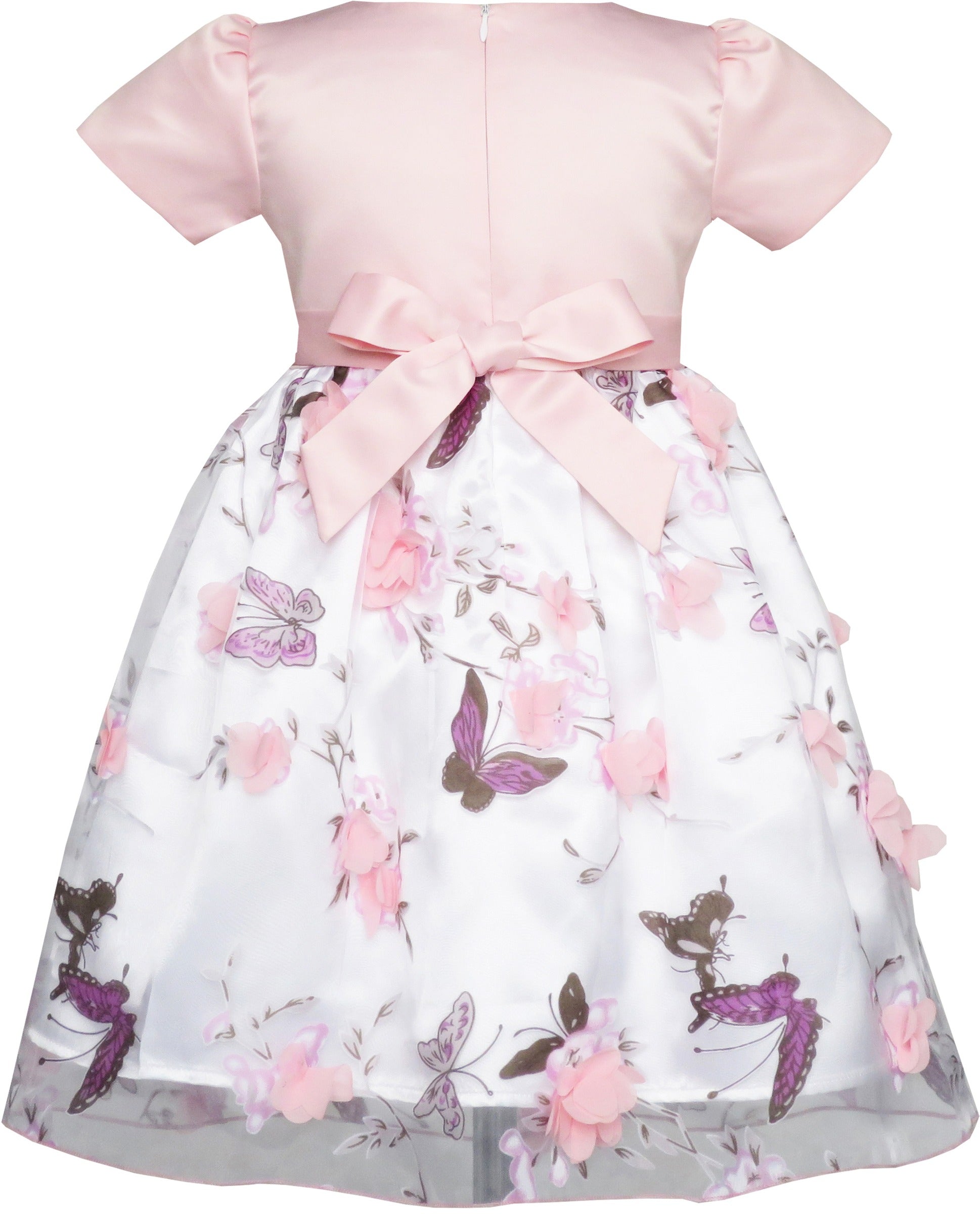 2-in-1 Flower Girls Dress Dimensional Butterfly Pageant Party Pink