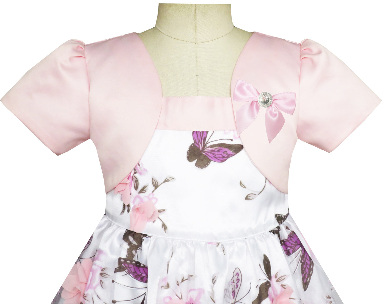 2-in-1 Flower Girls Dress Dimensional Butterfly Pageant Party Pink