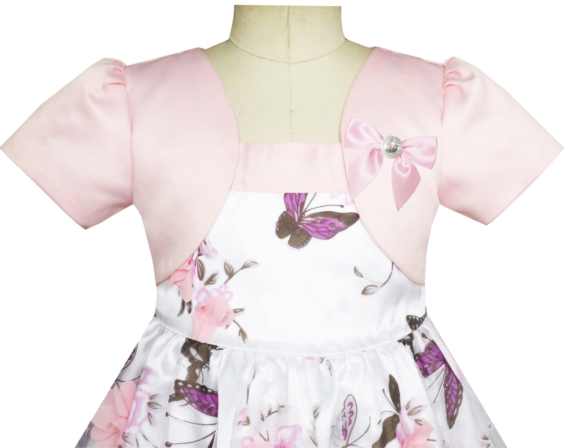 2-in-1 Flower Girls Dress Dimensional Butterfly Pageant Party Pink