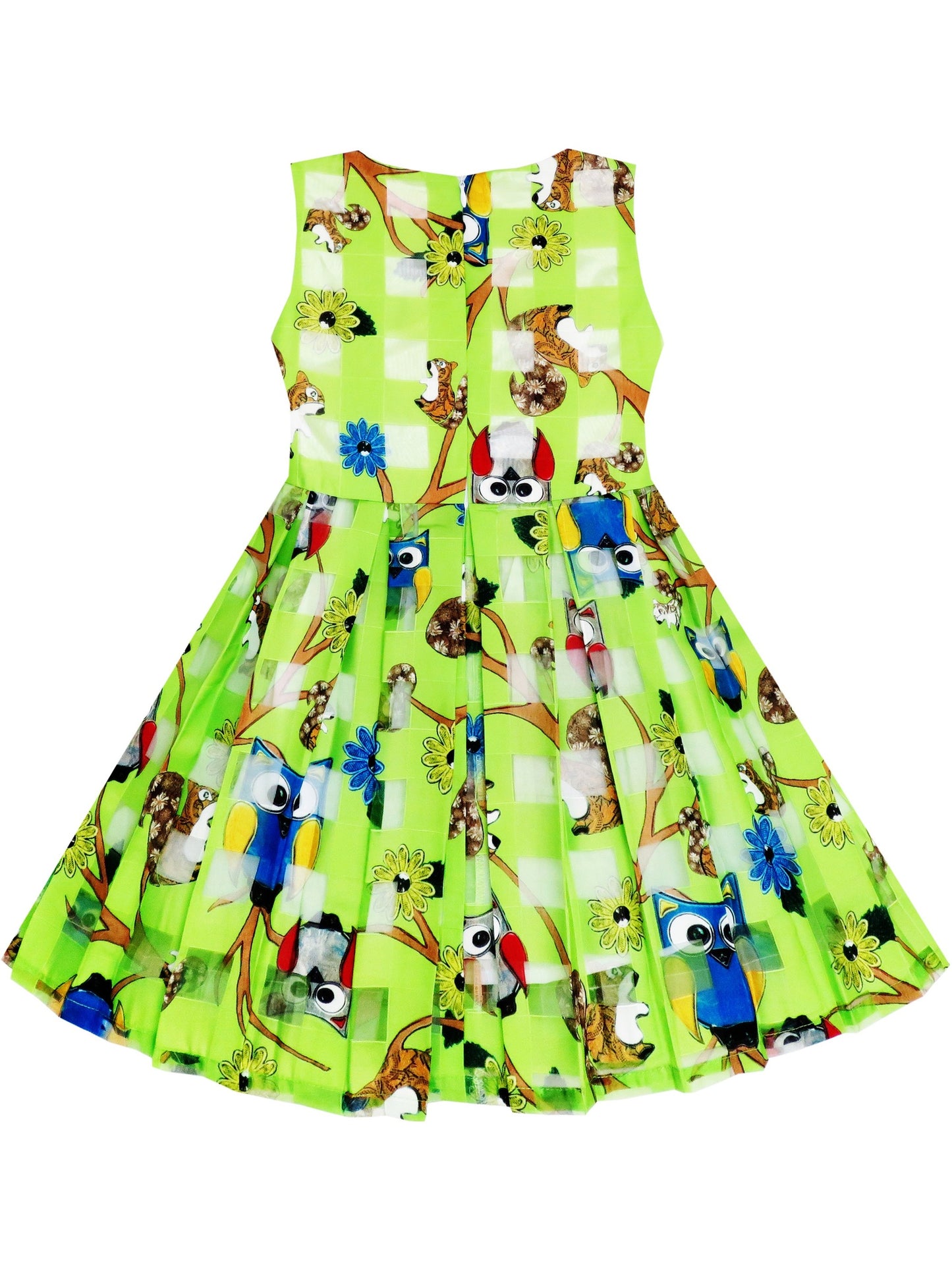Girls Dress Cartoon Girl Pattern Tulle Overlay Party Pageant Green