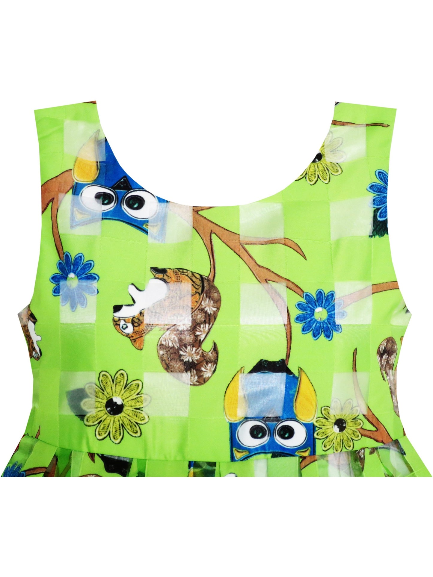 Girls Dress Cartoon Girl Pattern Tulle Overlay Party Pageant Green