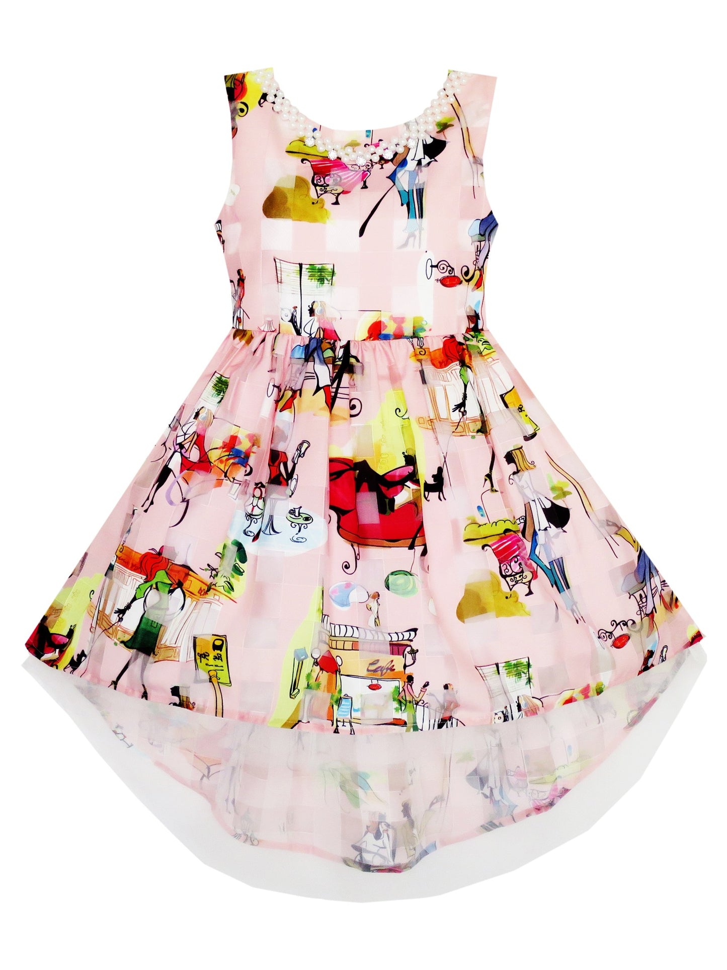 Girls Dress Purple Flower Lace Trim Bow Tie Sleeveless Pink
