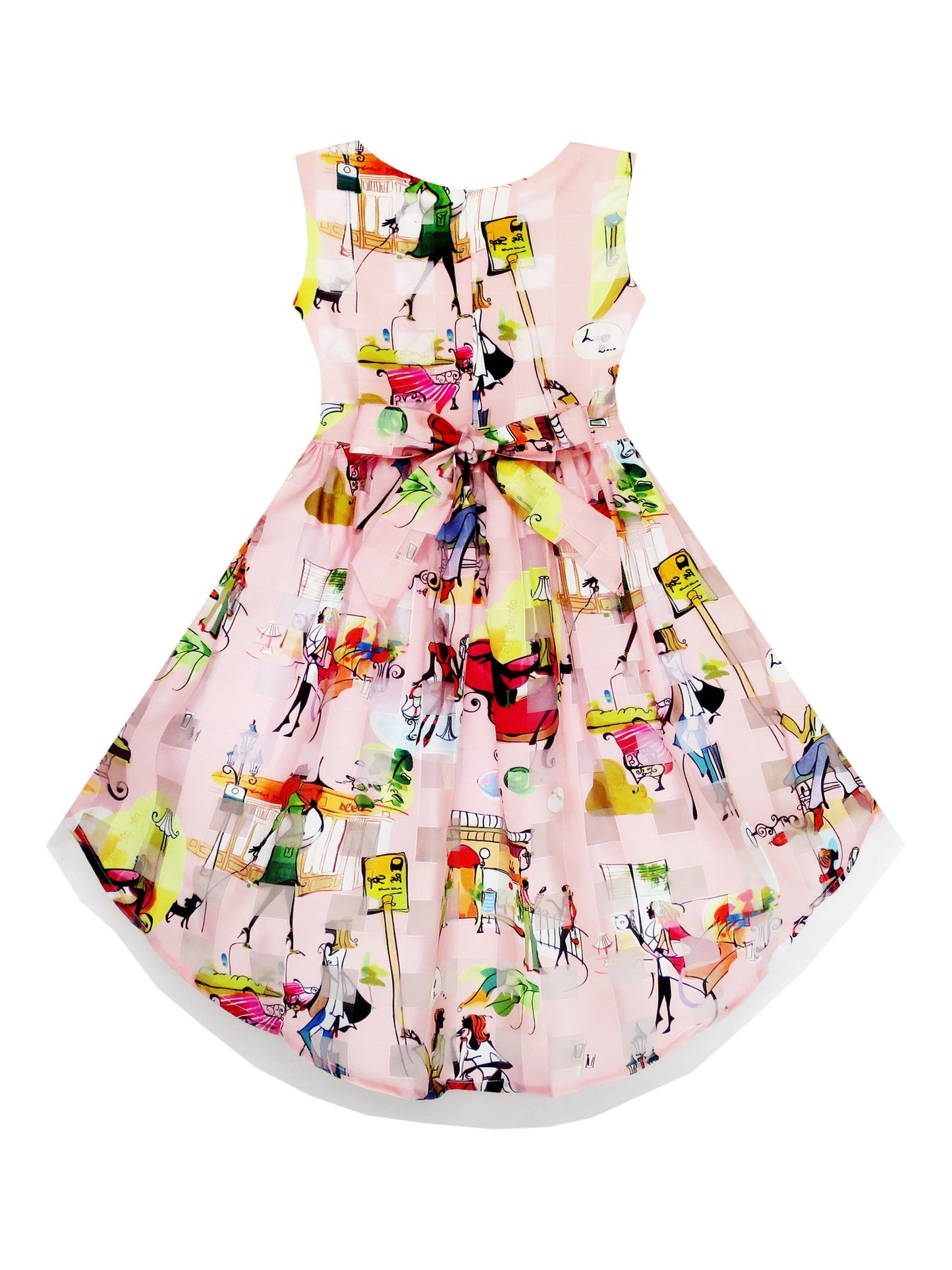 Girls Dress Purple Flower Lace Trim Bow Tie Sleeveless Pink
