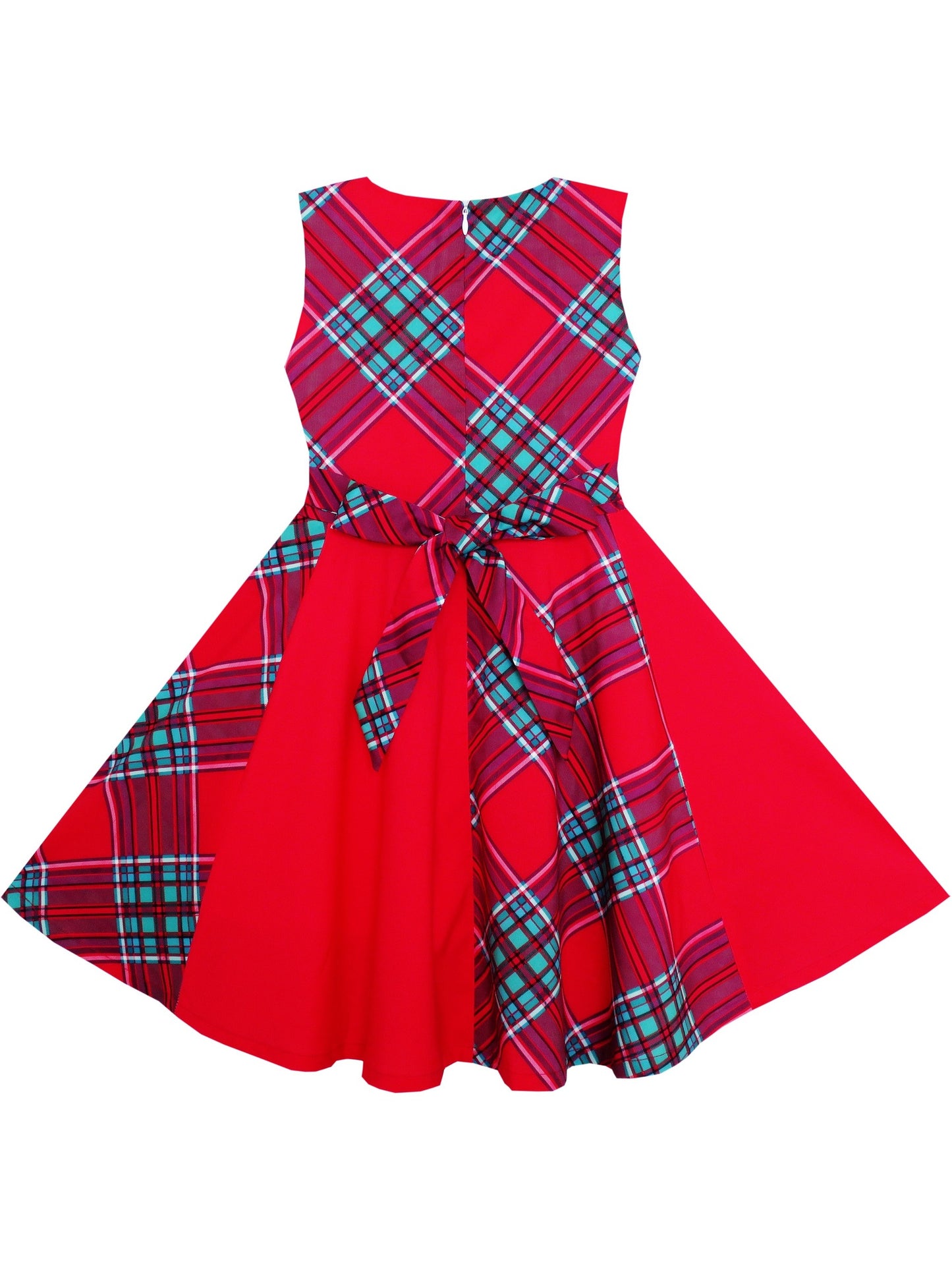 Girls Red Checkered Contrast Dress Party Sundress Red