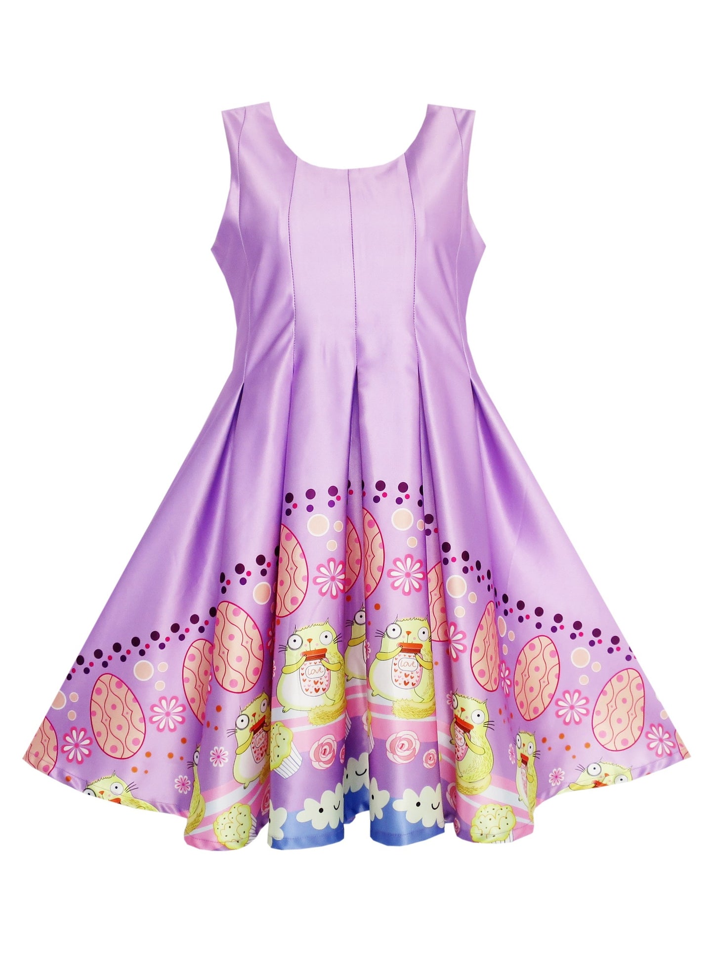 Girls' Scuba Fit and Flare Dress Cute Cartoon Print Birthday Party Purple