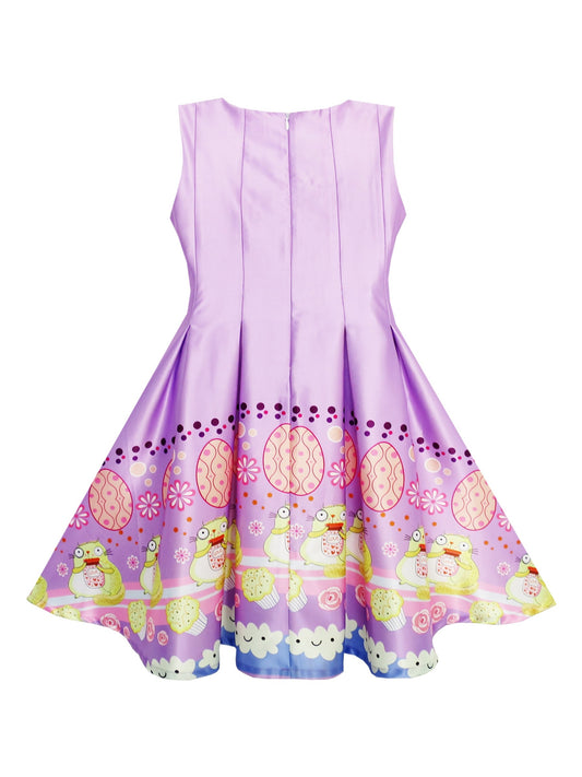 Girls' Scuba Fit and Flare Dress Cute Cartoon Print Birthday Party Purple